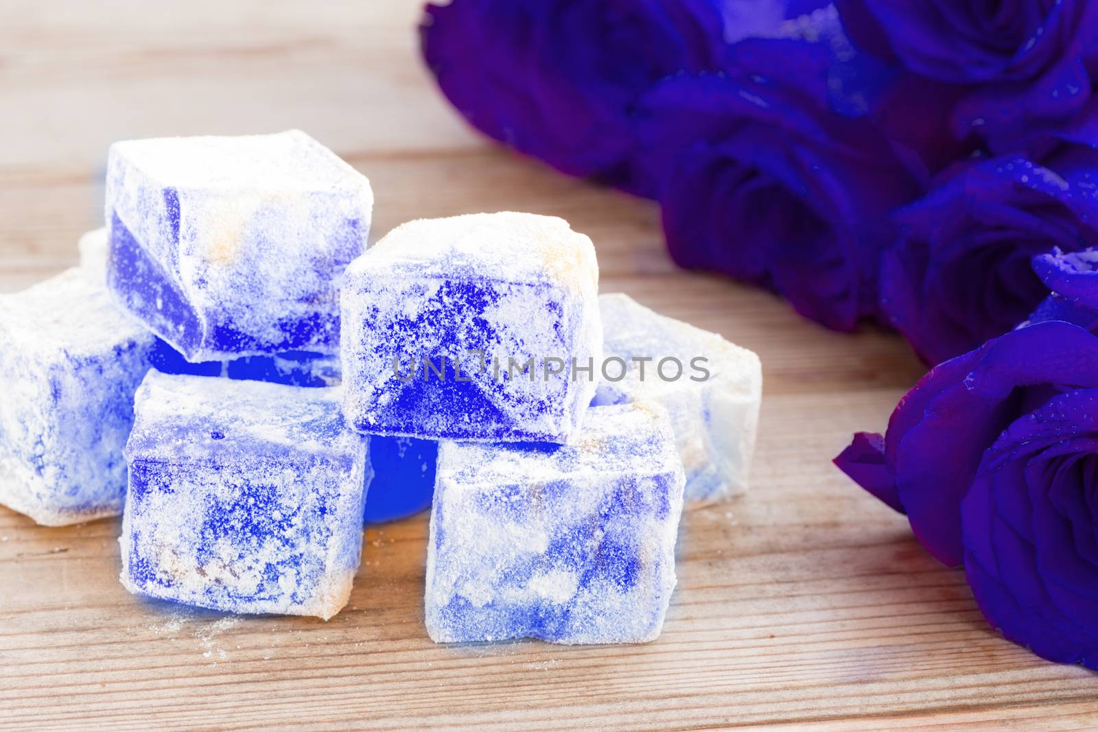 Delicious Turkish Delight with blue rose flower