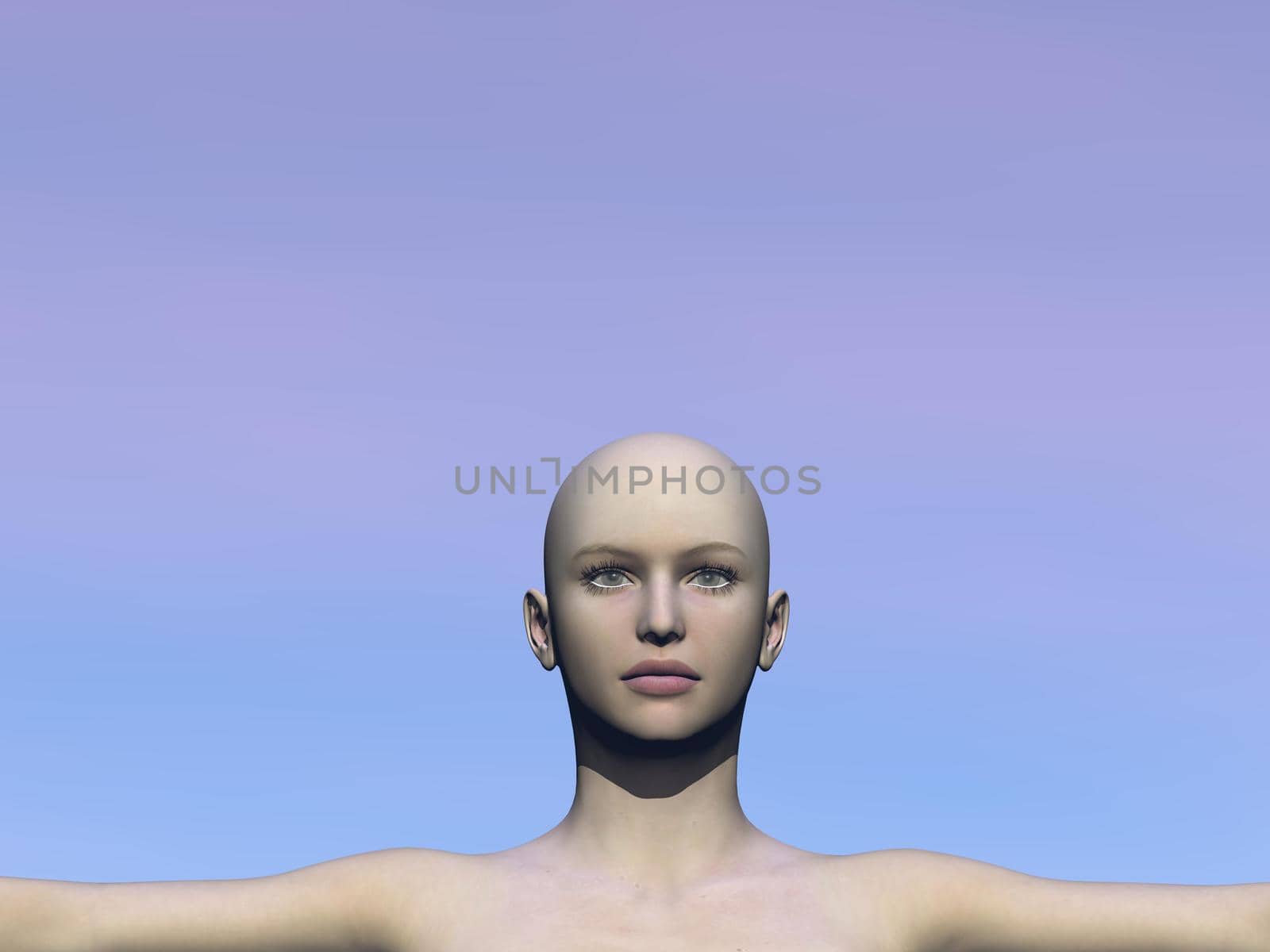 Beautiful face on blue background - 3d rendering