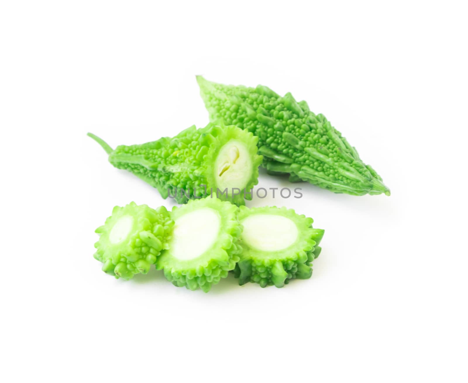 Bitter gourd on white background, raw material for make cooking