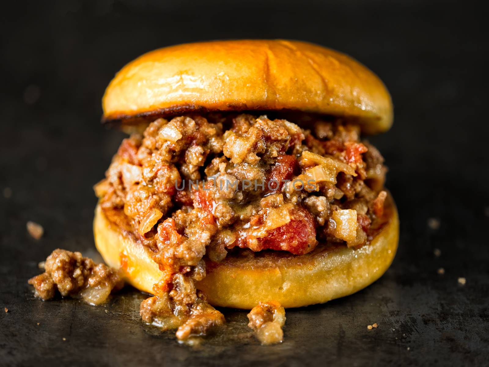 close up of rustic american sloppy joe burger