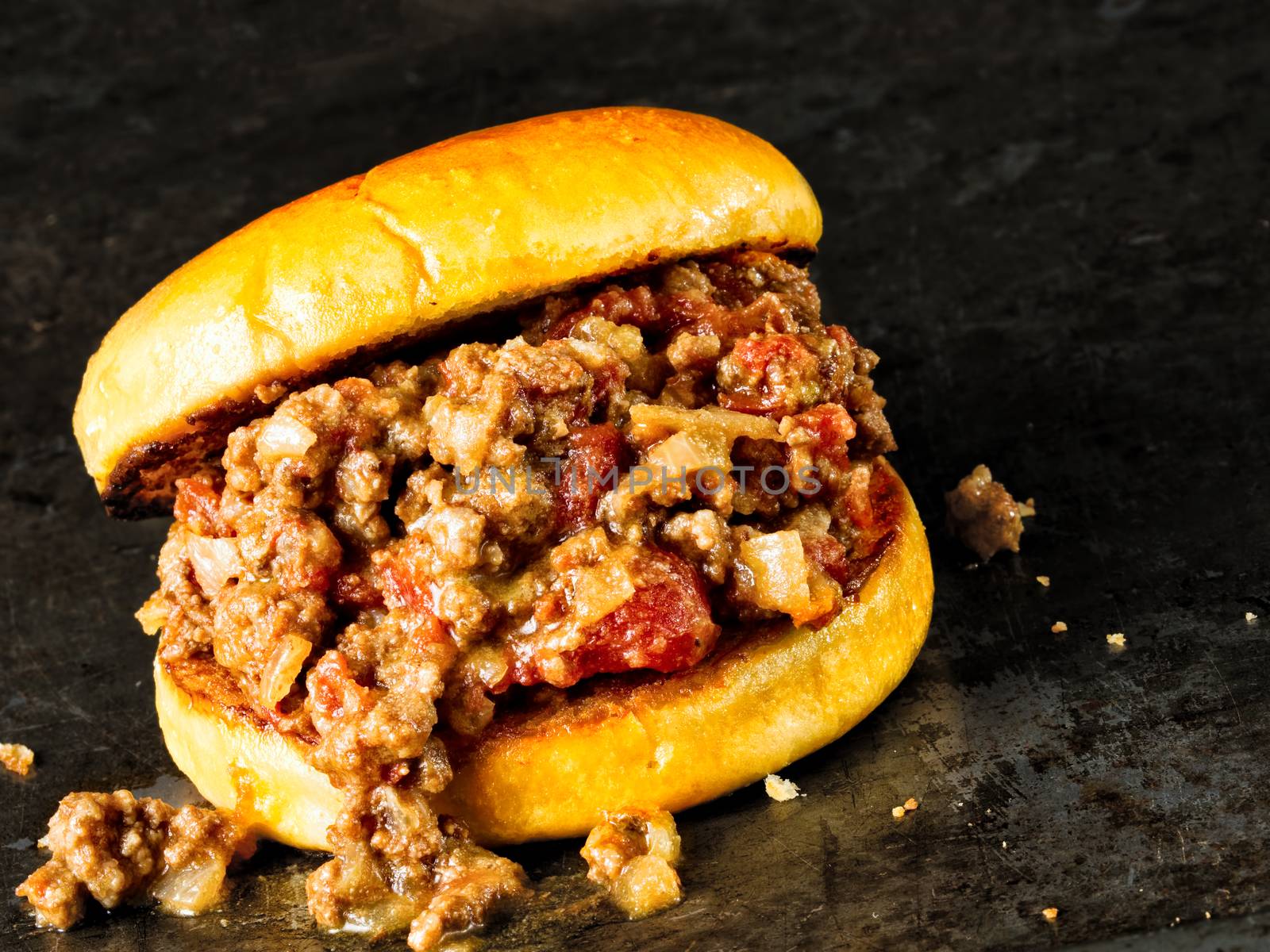 close up of rustic american sloppy joe burger