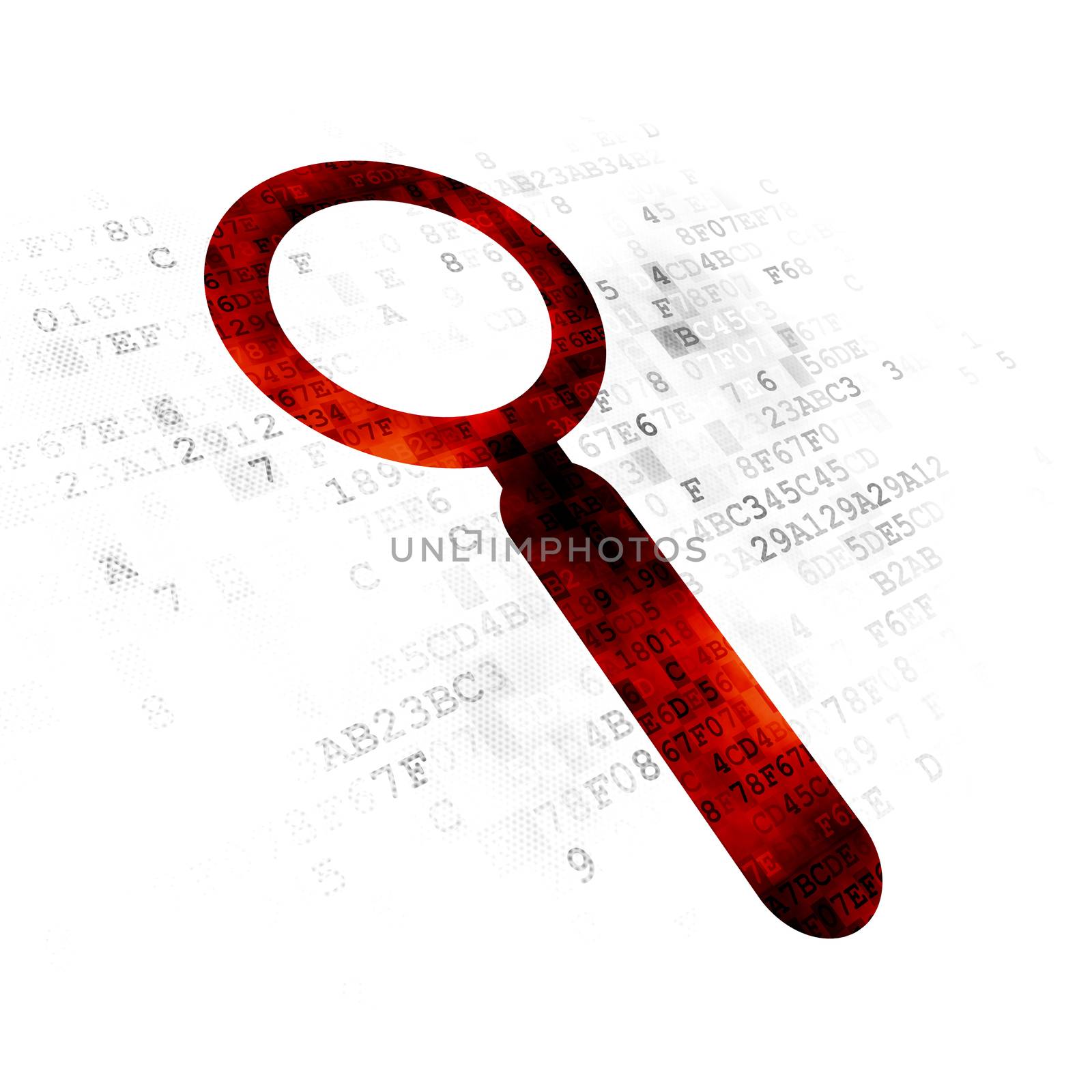 Web development concept: Pixelated red Search icon on Digital background