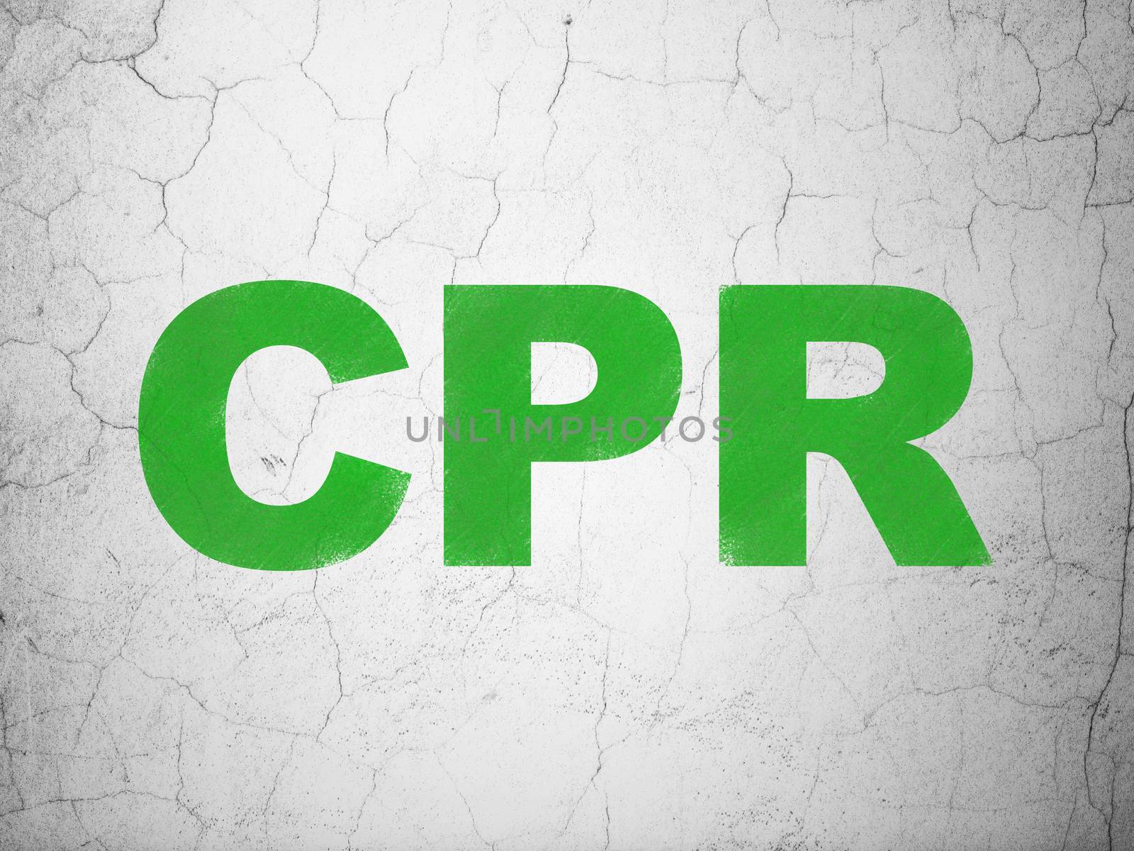 Healthcare concept: Green CPR on textured concrete wall background
