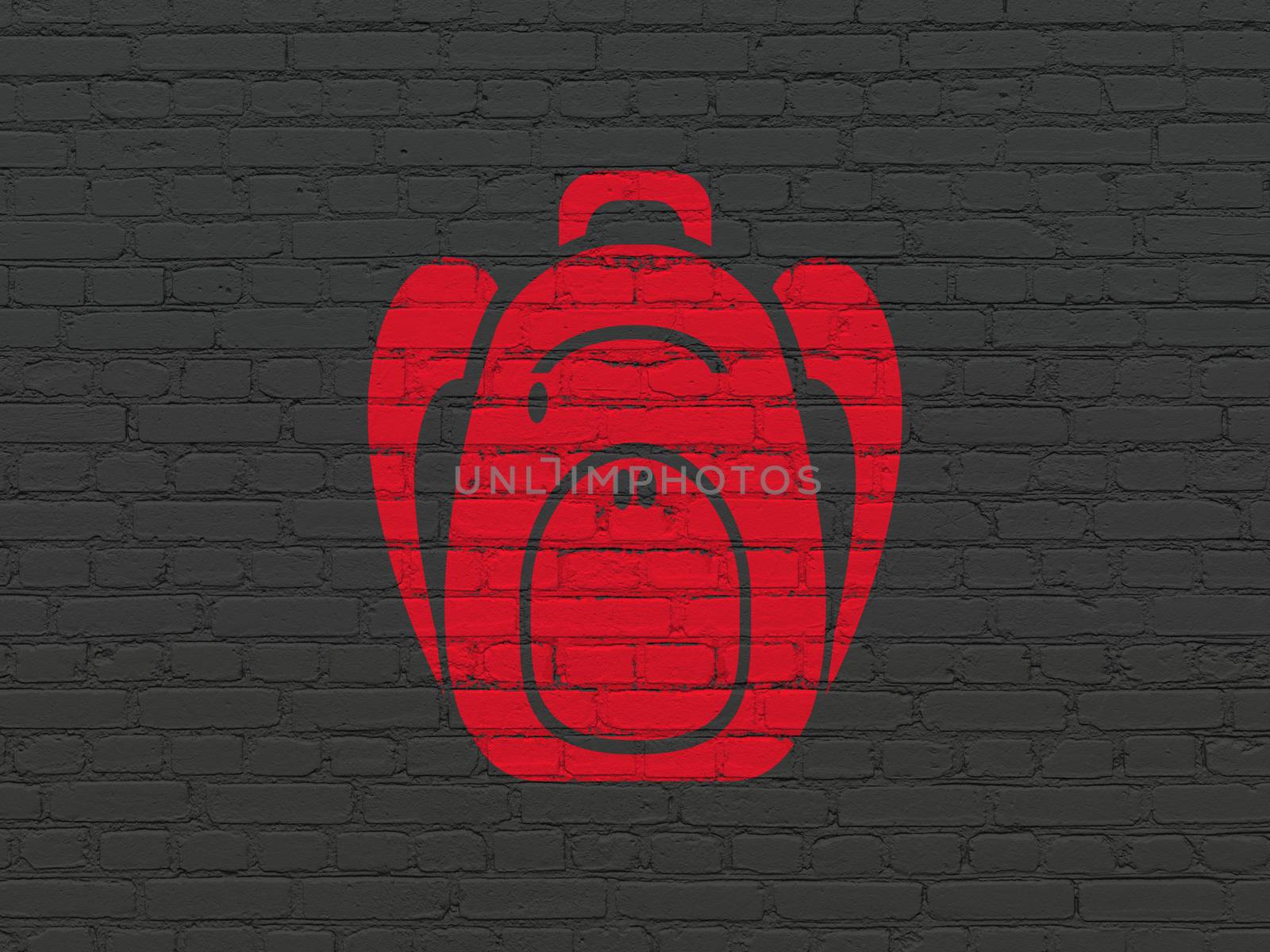 Tourism concept: Painted red Backpack icon on Black Brick wall background