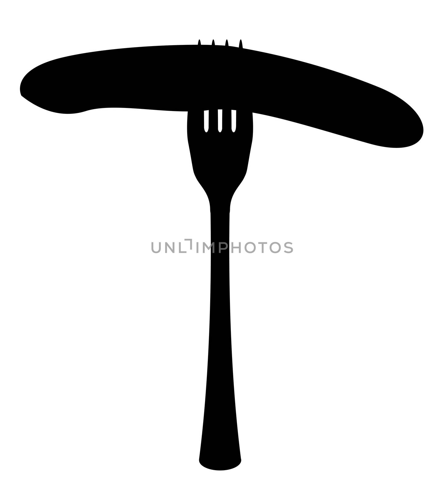 A fork and sausage in silhouette