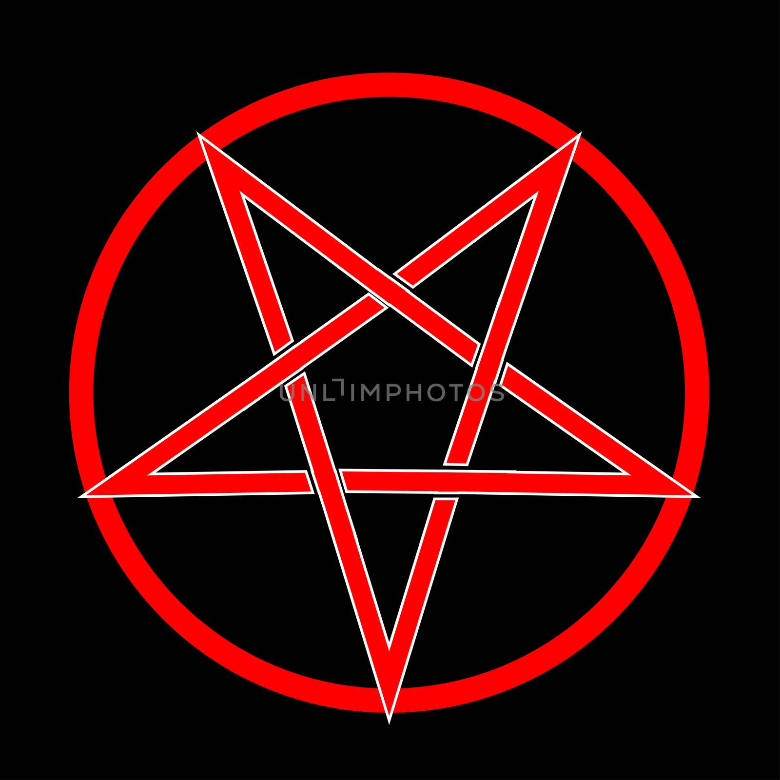 The five pointed pentagram over a black background