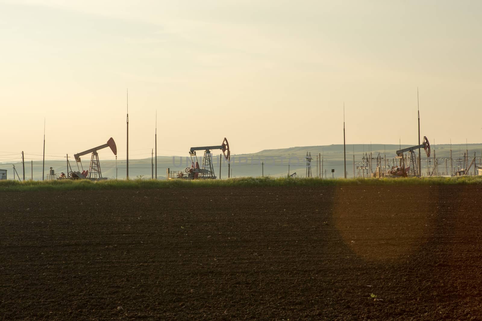 the oil pump pumps oil in a field