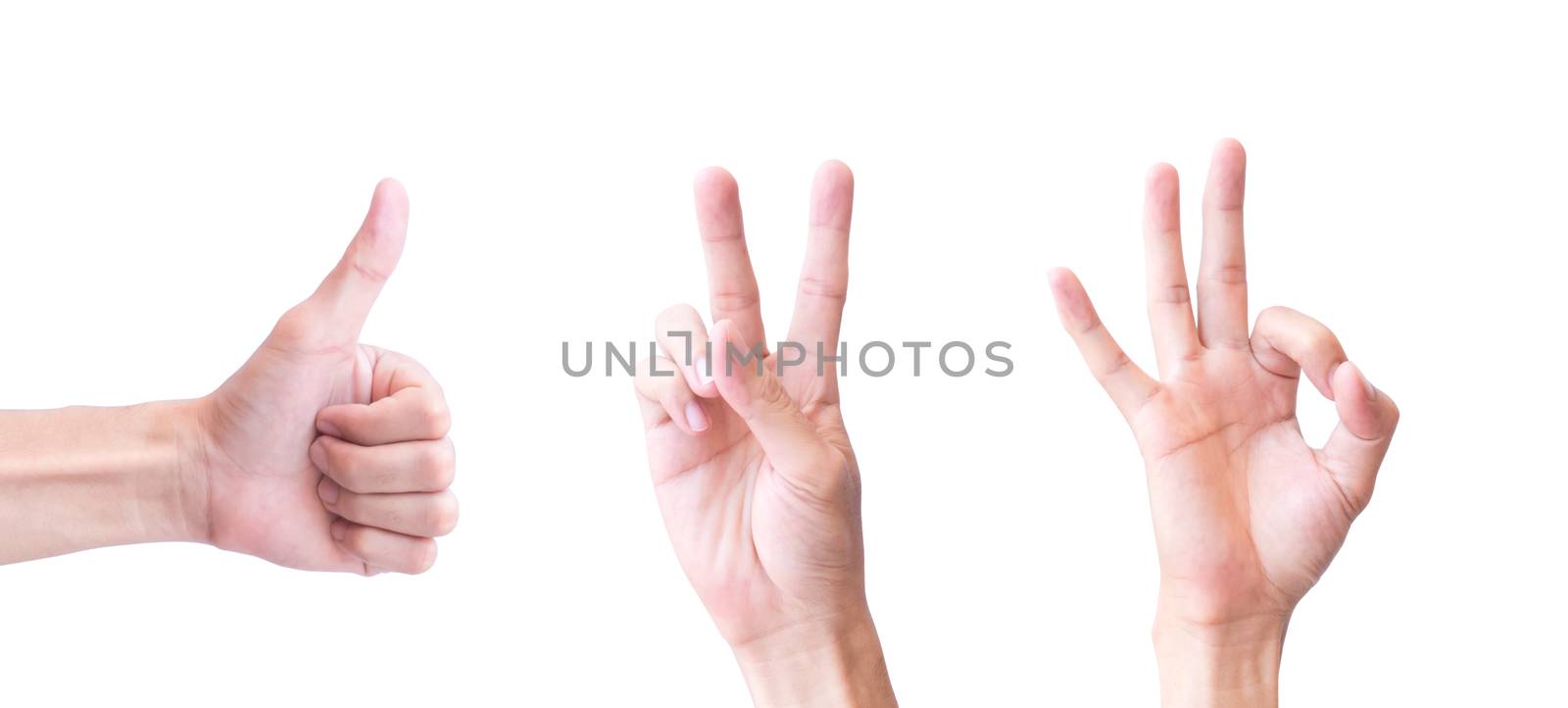 Young man hand show One Two Three for happy concept with white background