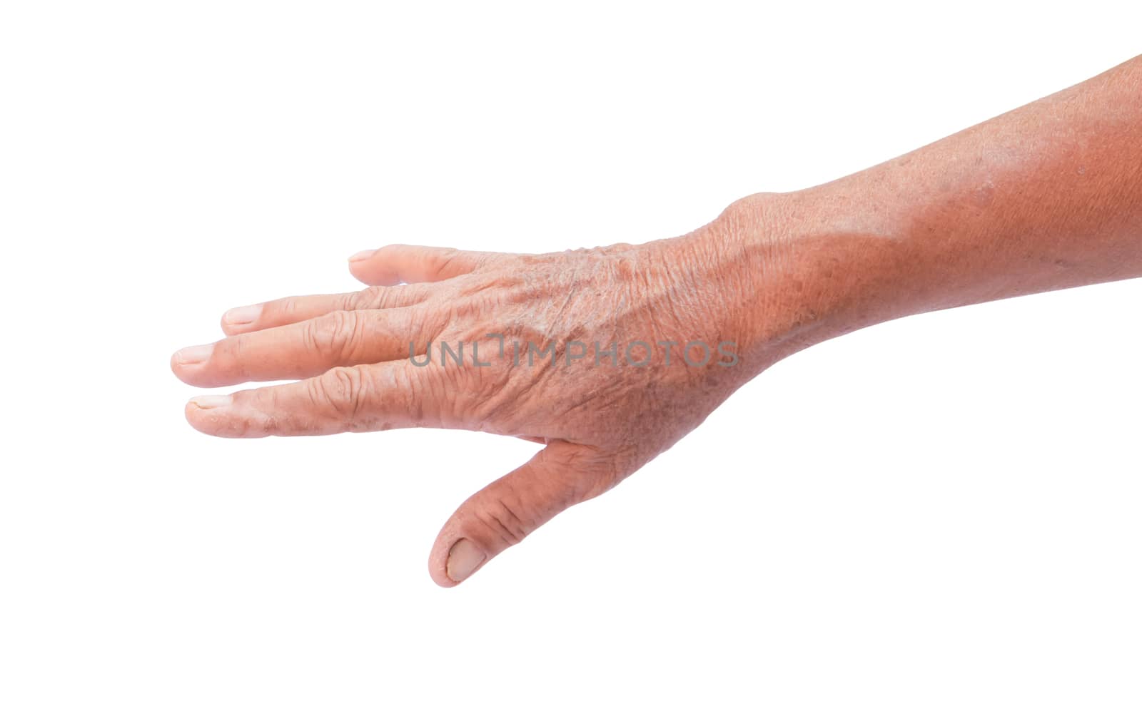 Wrinkled on old woman hand skin, healthy and beauty concept by pt.pongsak@gmail.com