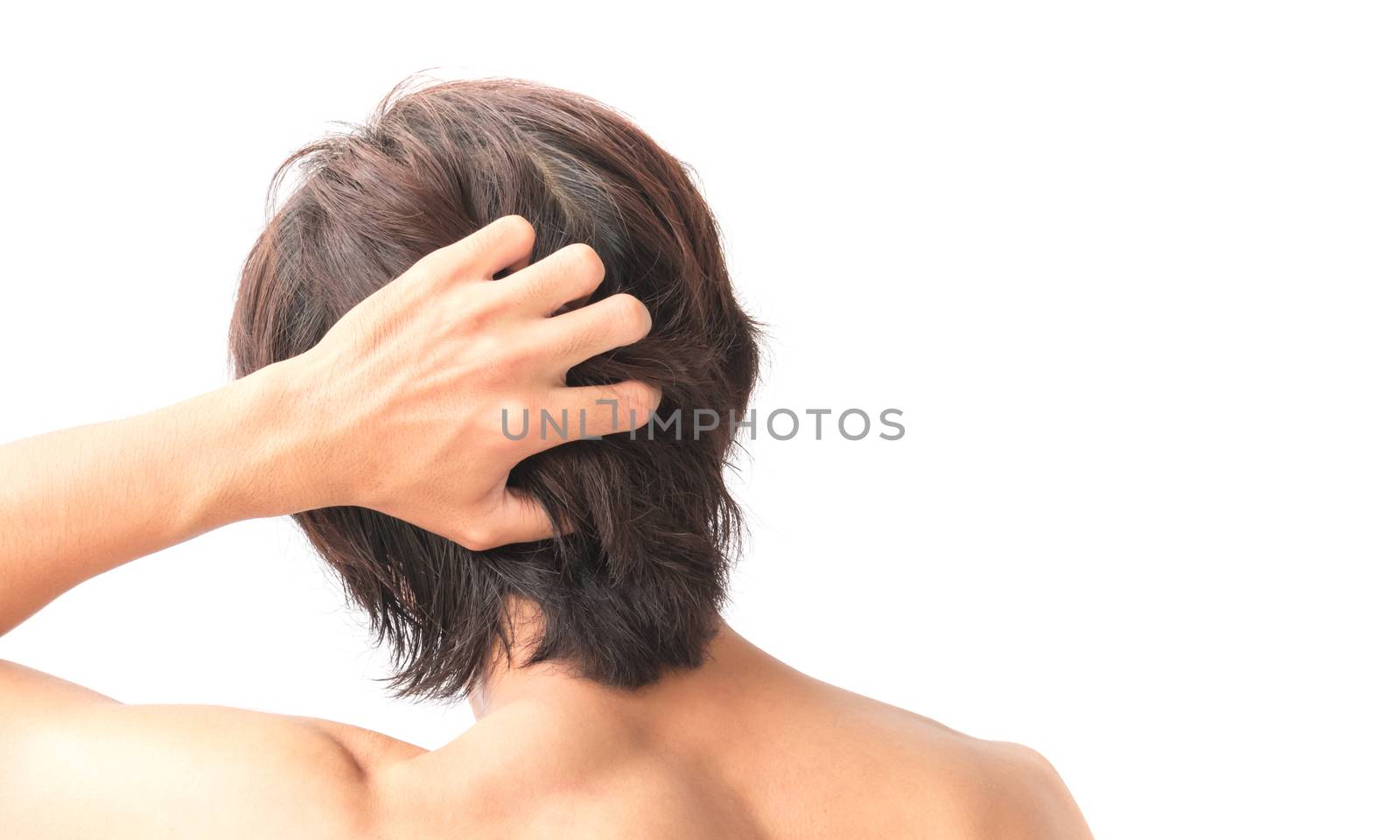 Closeup man hand itchy scalp, Hair care concept by pt.pongsak@gmail.com