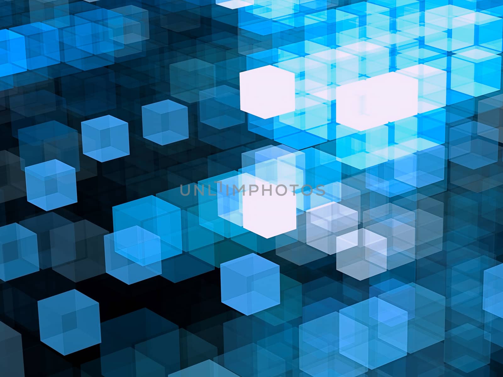 Sci-fi or technology fractal background. Futuristic structure of chaos glowing cubes. Abstract computer-generated image. Tech style wallpaper or backdrop for creative design projects.
