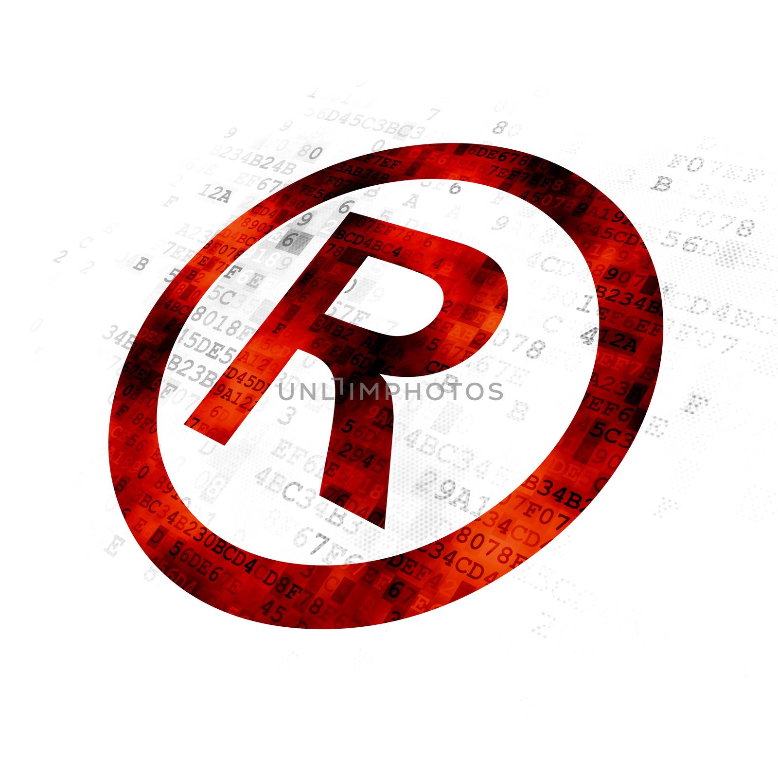 Law concept: Pixelated red Registered icon on Digital background