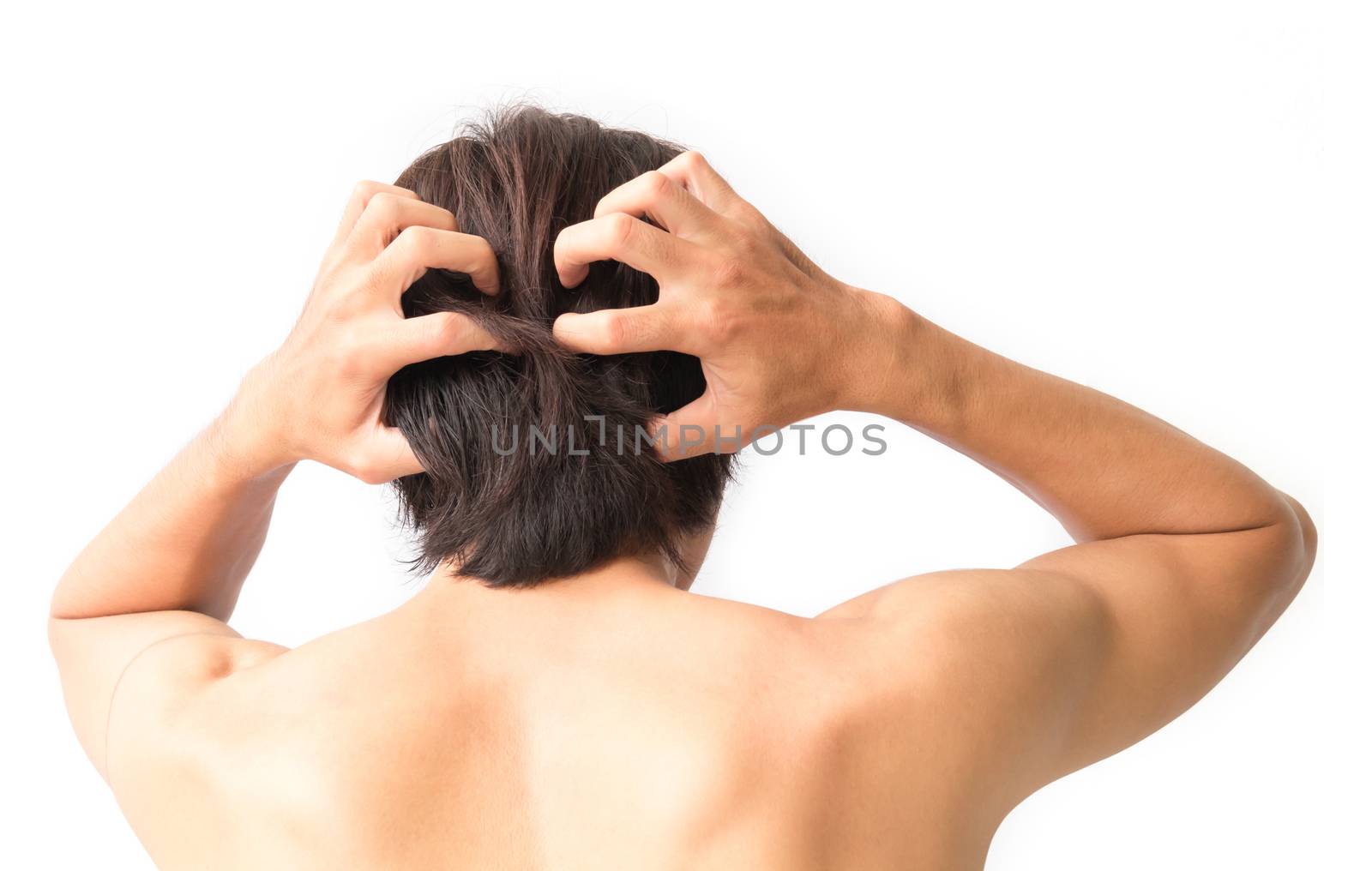 Closeup man hand itchy scalp, Hair care concept by pt.pongsak@gmail.com