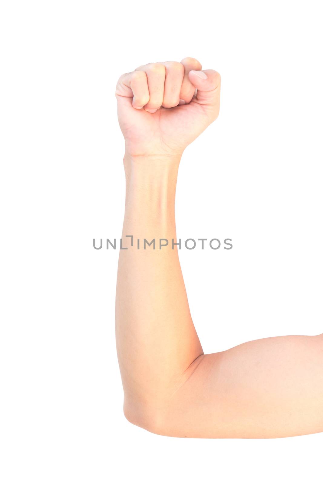 Man arm with blood veins on white background, health care and medical concept