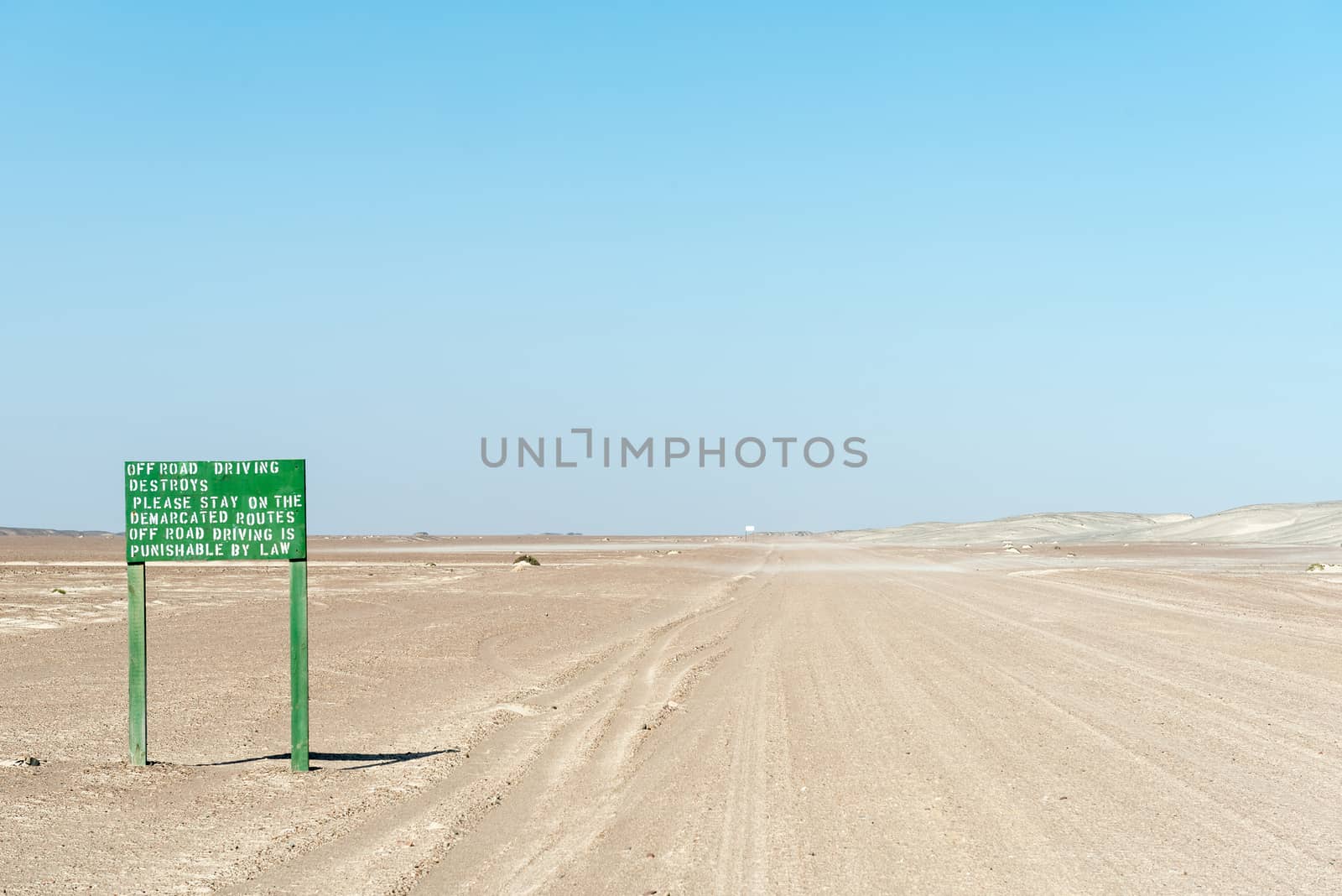 Warning sign on the C34-road between Henties Bay and Torra Bay in the Skeleton Coast area of Namibia