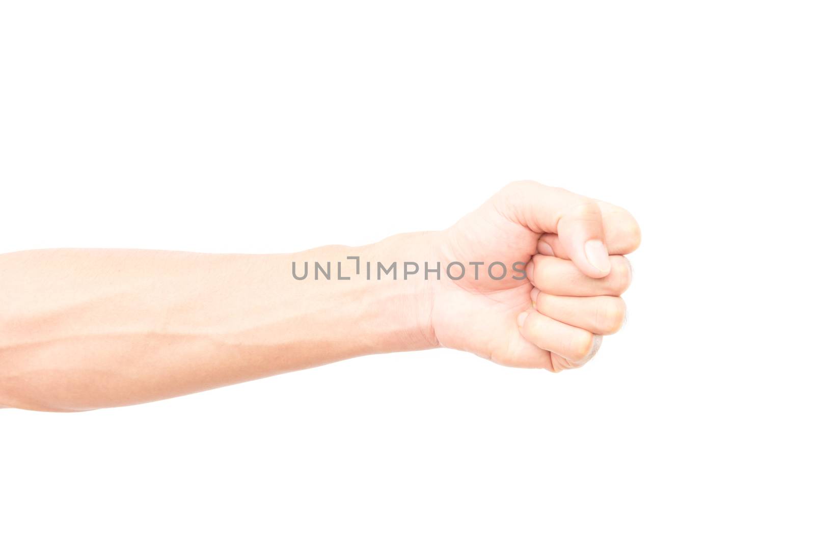 Man arm with blood veins on white background