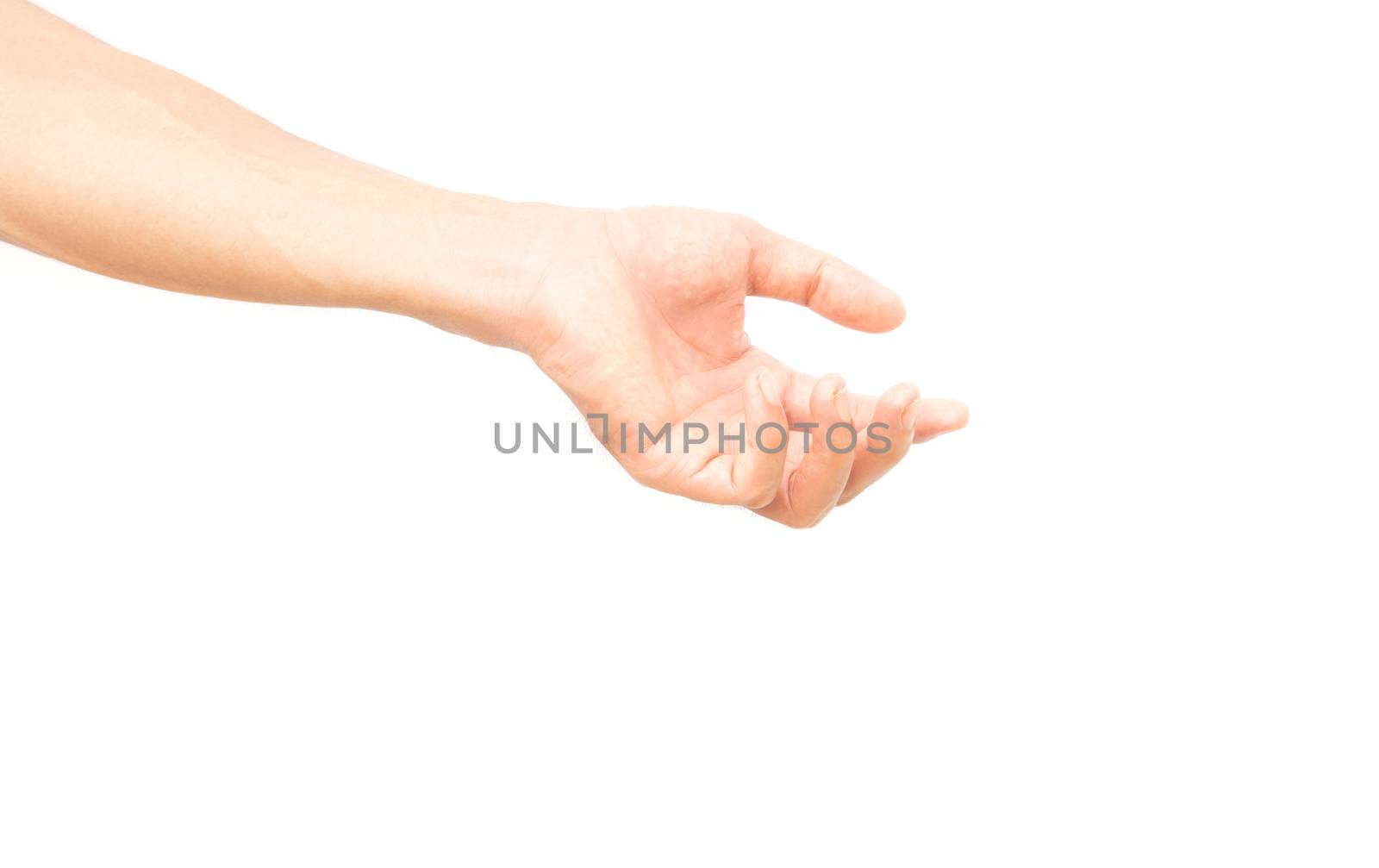 Man arm with blood veins praying on white background