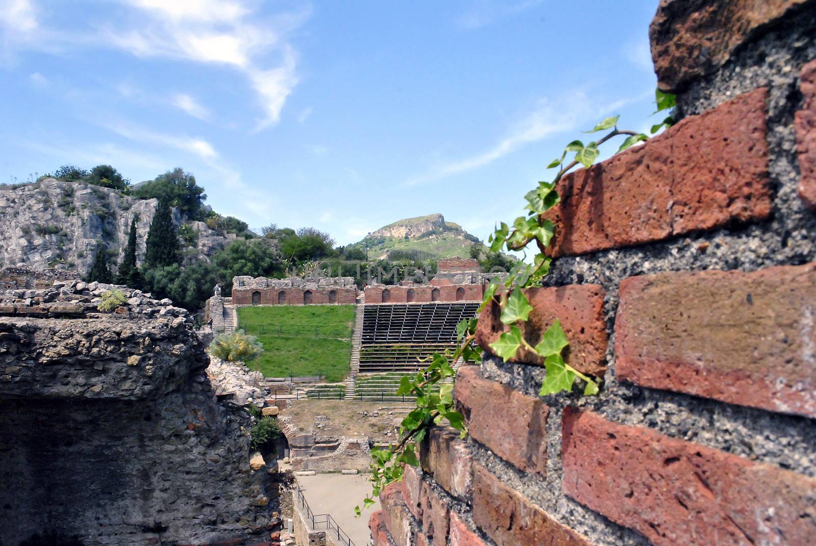 detail of the Ancient Theatre of Taormina in Sicily, Italy