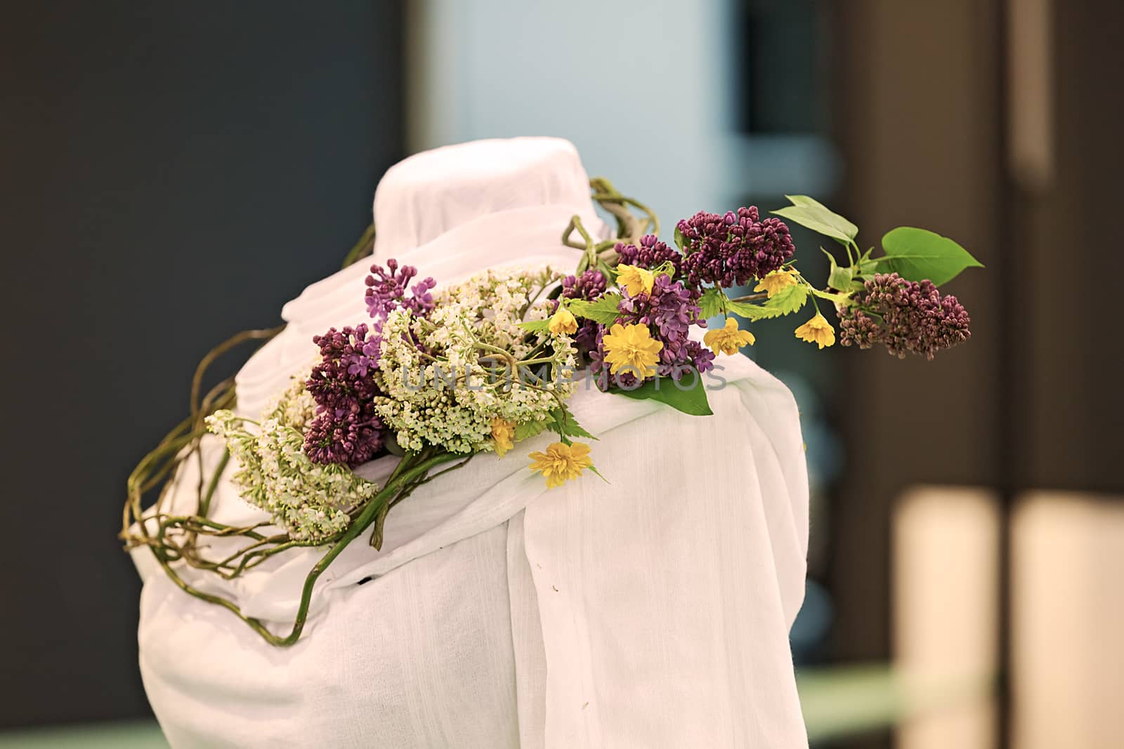 traditional costum with decoration of flowers, note shallow depth of field