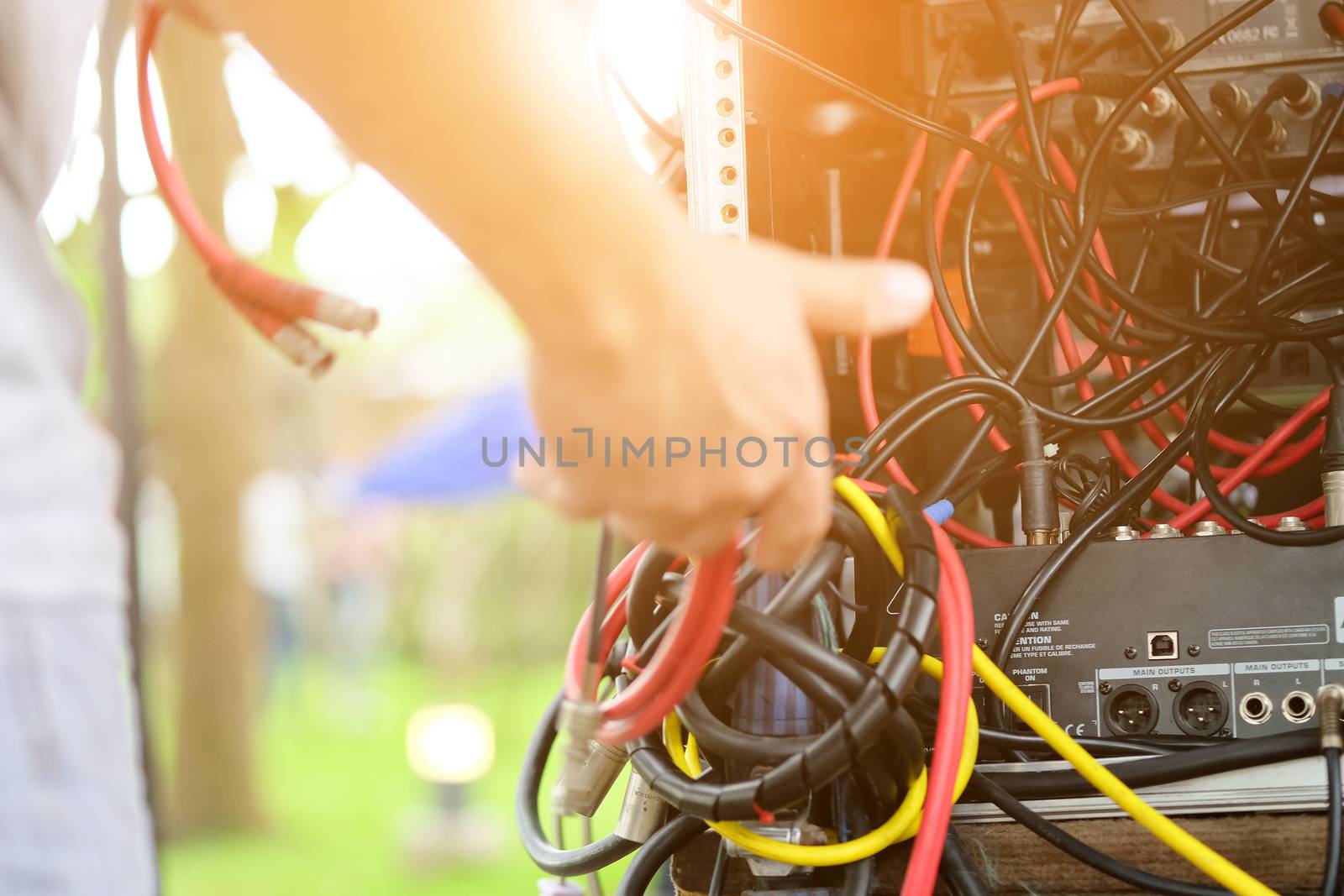 film crew, detail of Portable Wireless Sound Recorder equipment