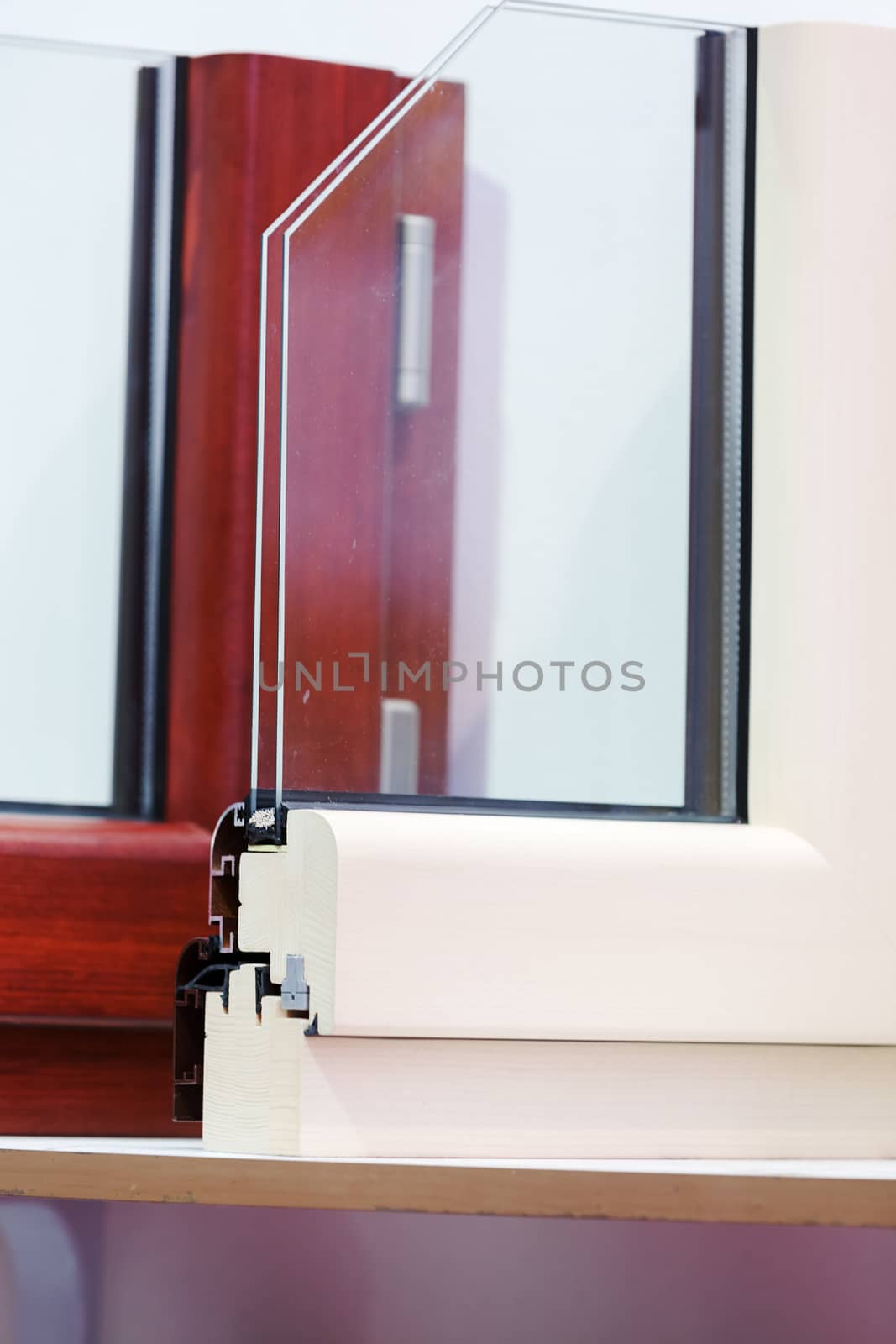 part of the window frames with glass, note shallow depth of field