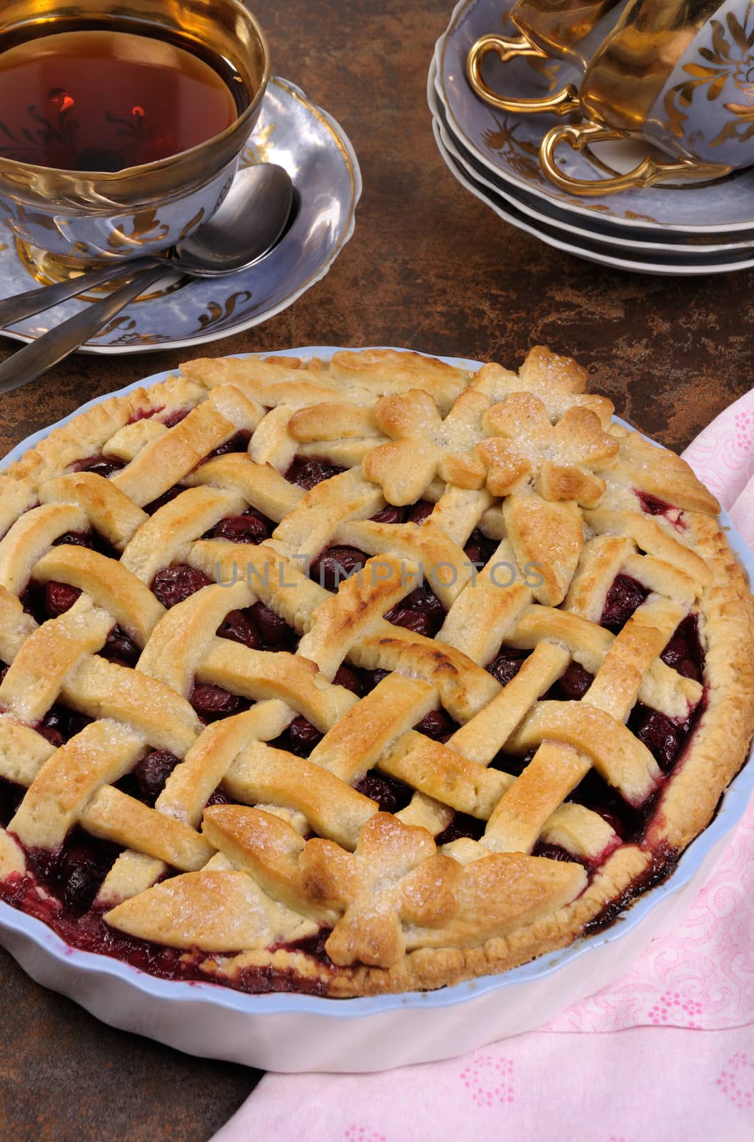 cherry pie dough with decorative ornaments