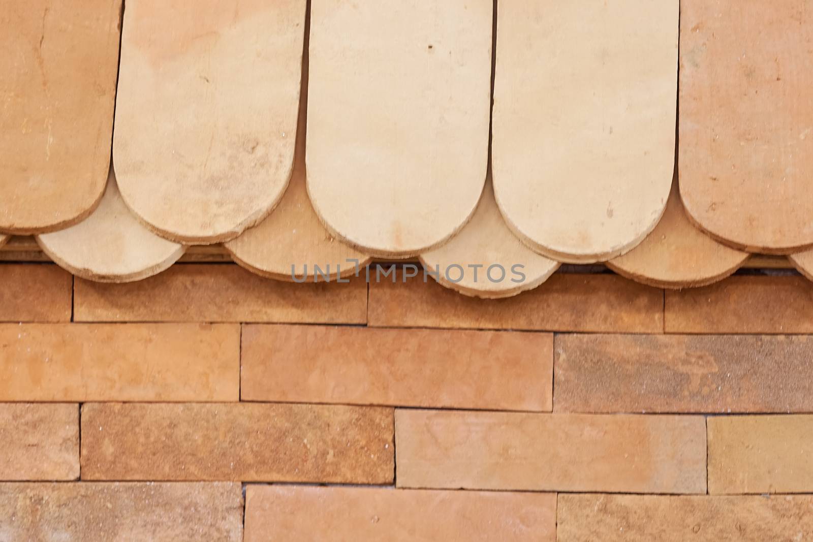 semi-circular roof tiles, note shallow depth of field