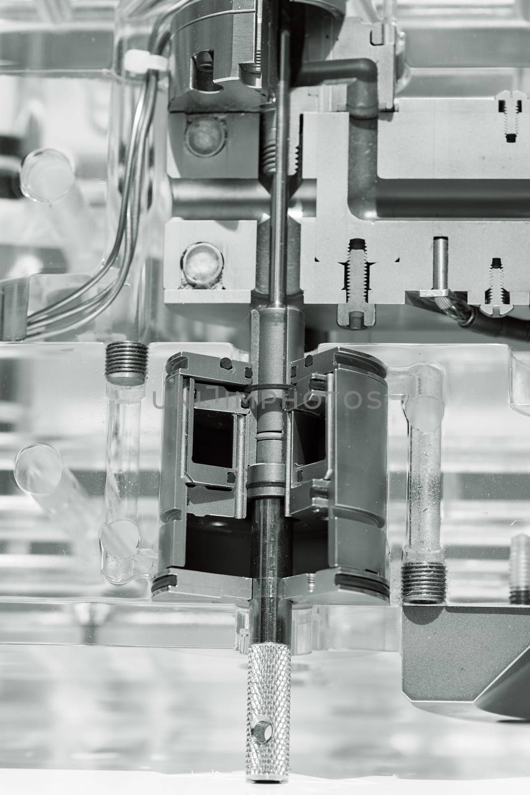 detail of metal processing machines on the blue background, note shallow depth of field