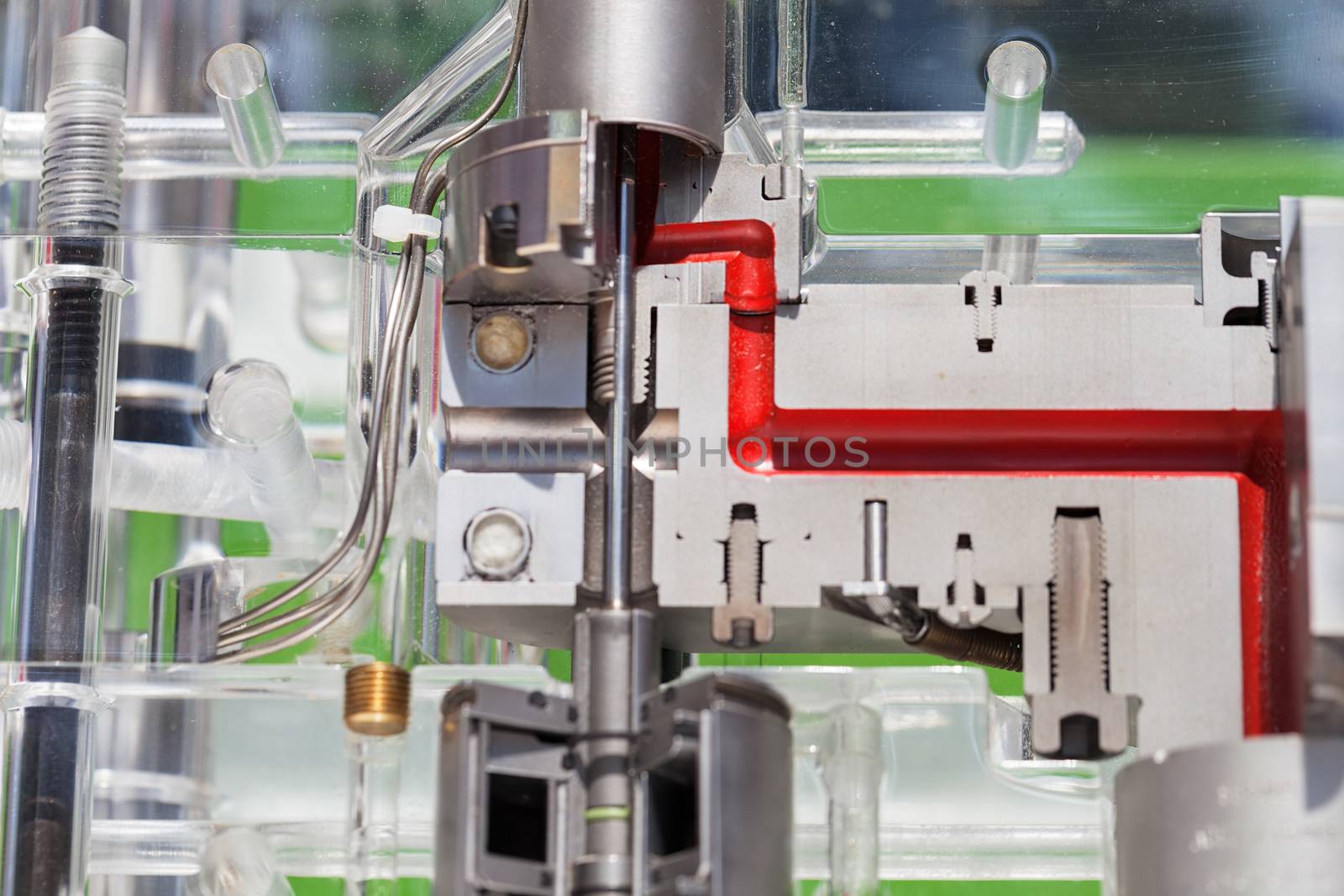 detail of metal processing machines on the blue background, note shallow depth of field