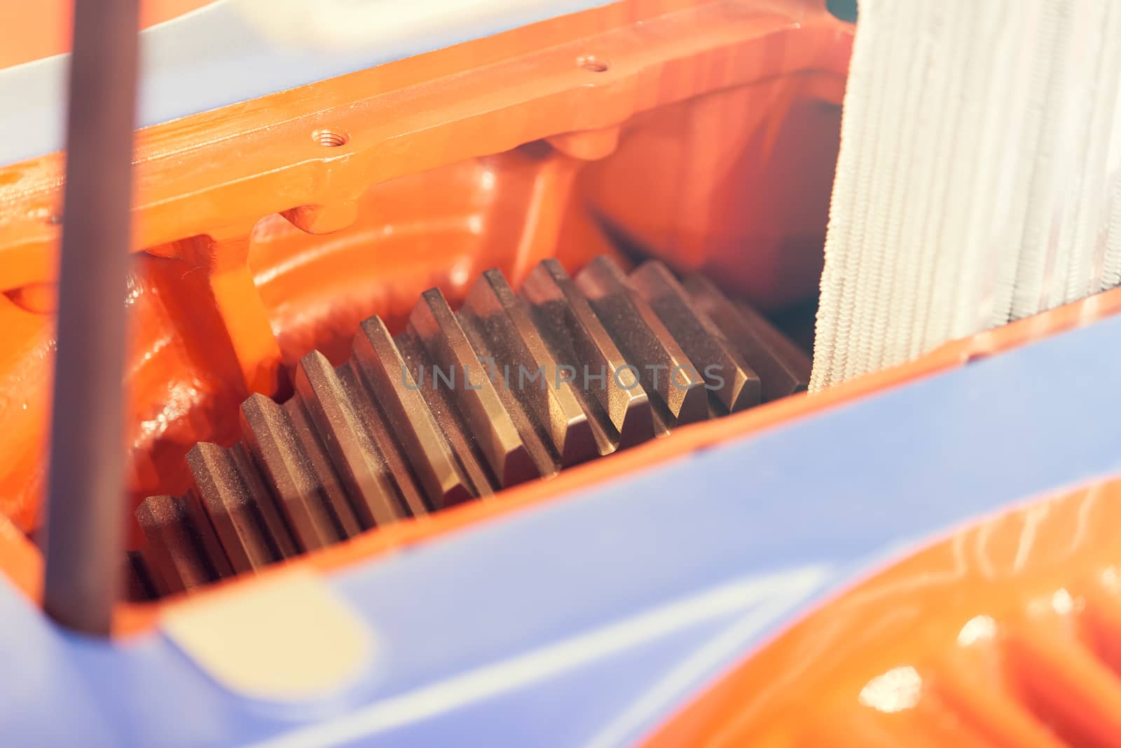 detail of machines for metal cutting, note shallow depth of field