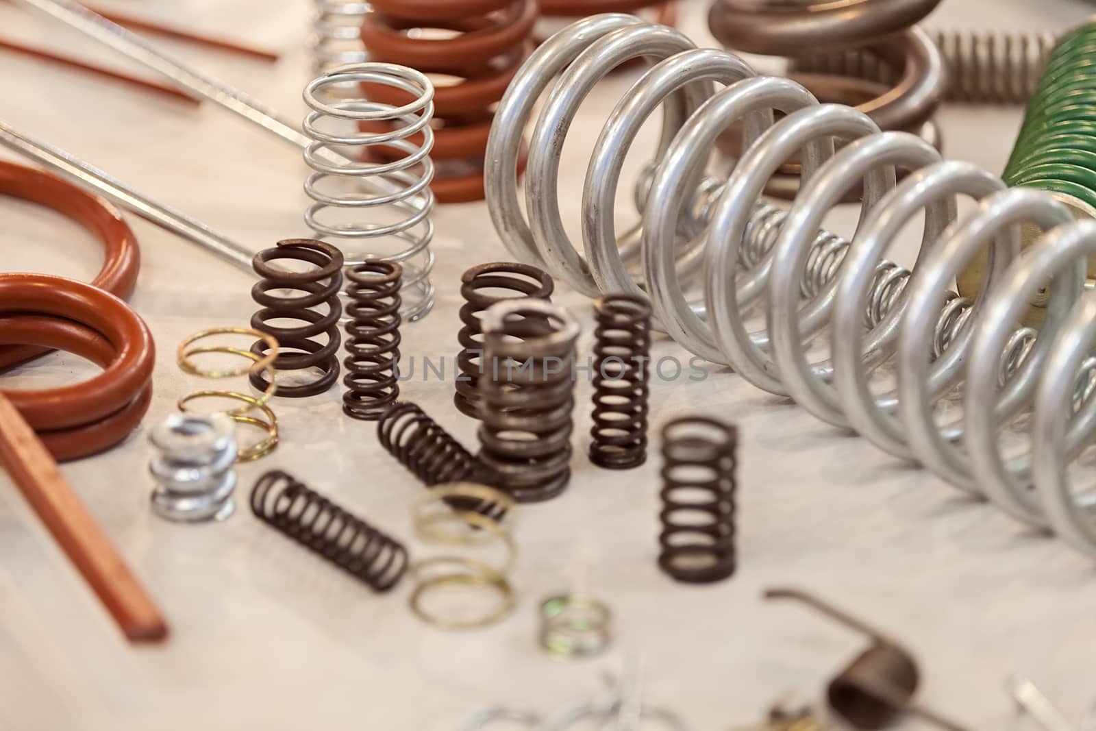 Various metal springs for different purposes, note shallow depth of field