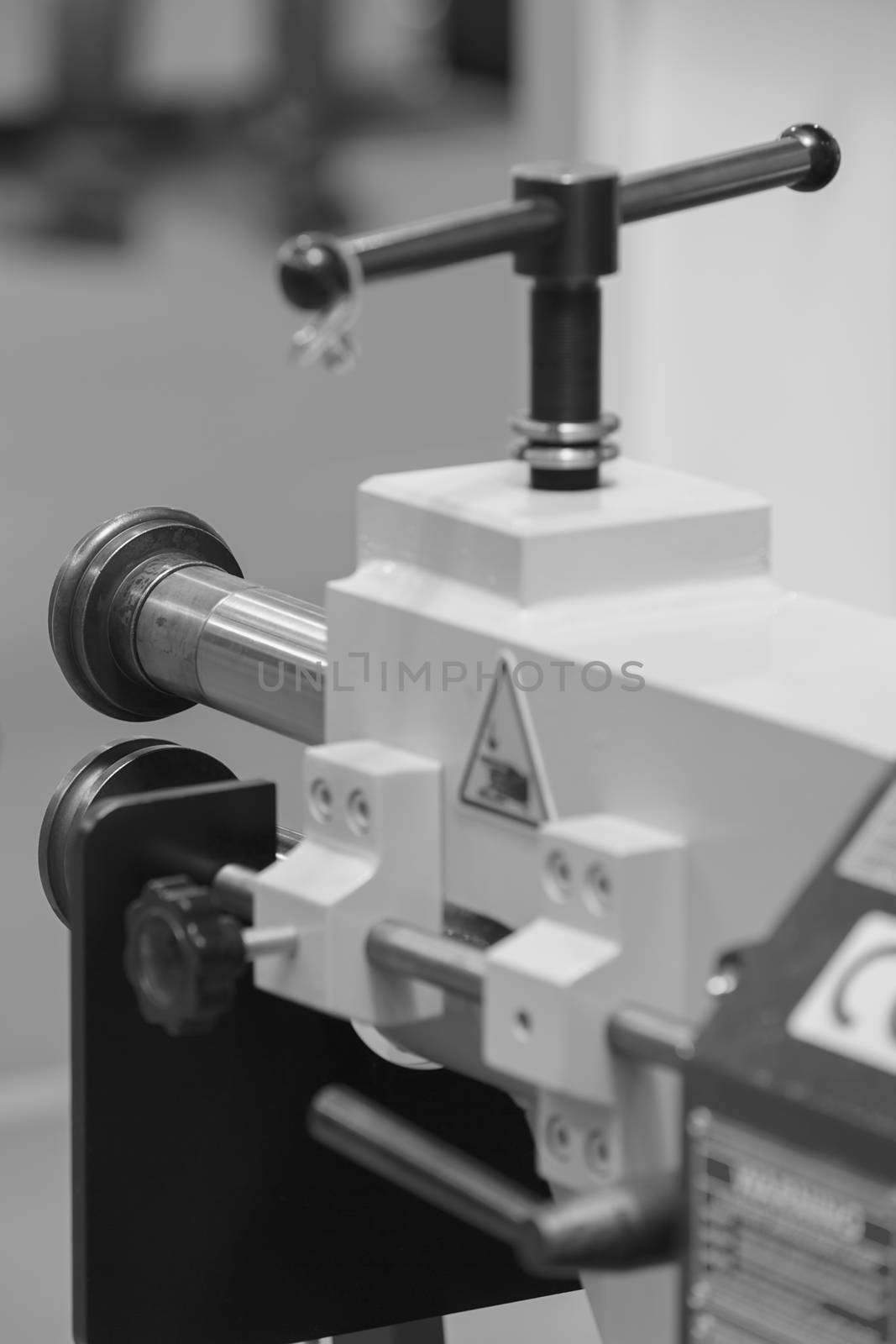 detail of hydraulic press for metalworking, note shallow depth of field