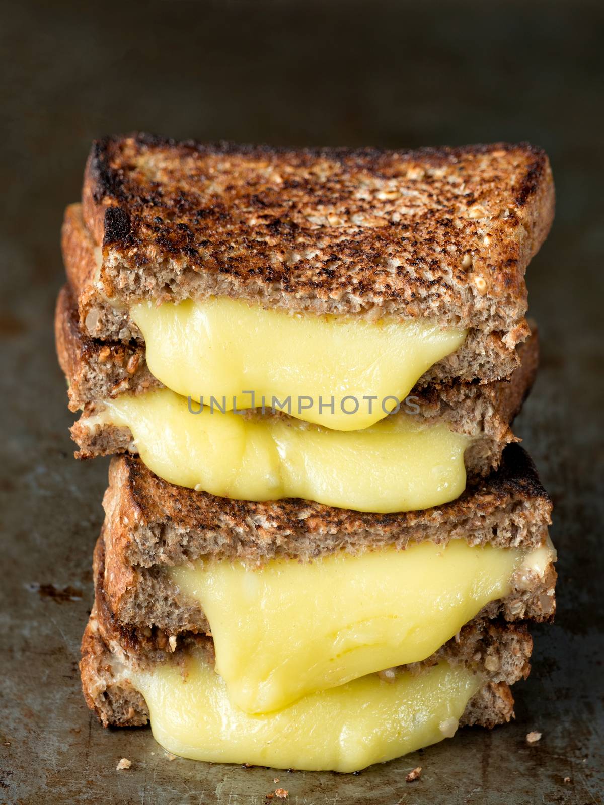 close up of rustic american grilled cheese sandwich