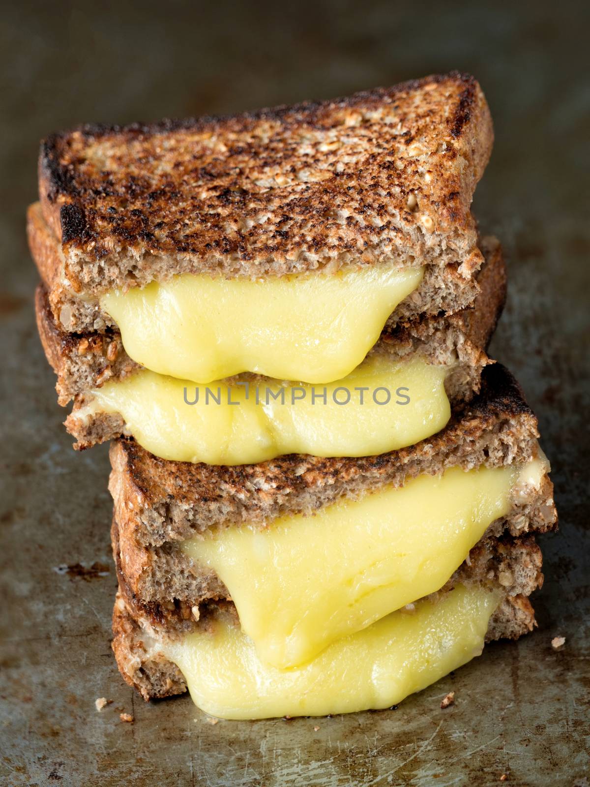 close up of rustic american grilled cheese sandwich