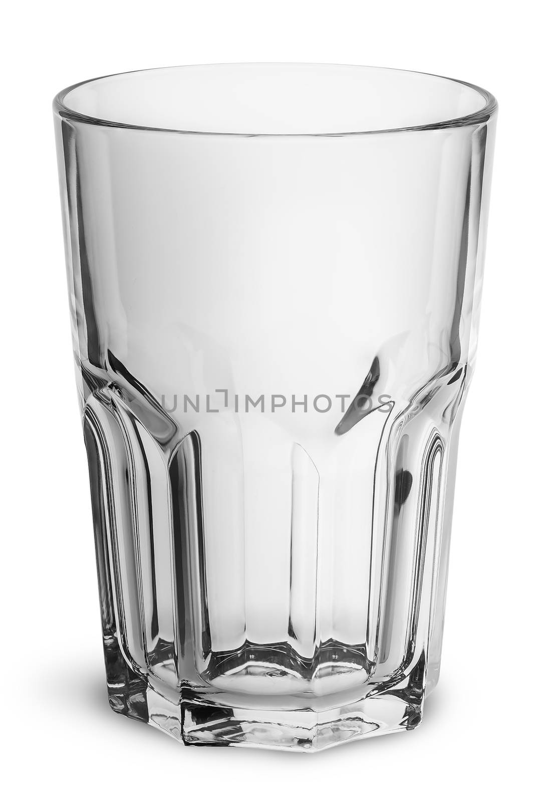 Empty faceted glass top view isolated on white background