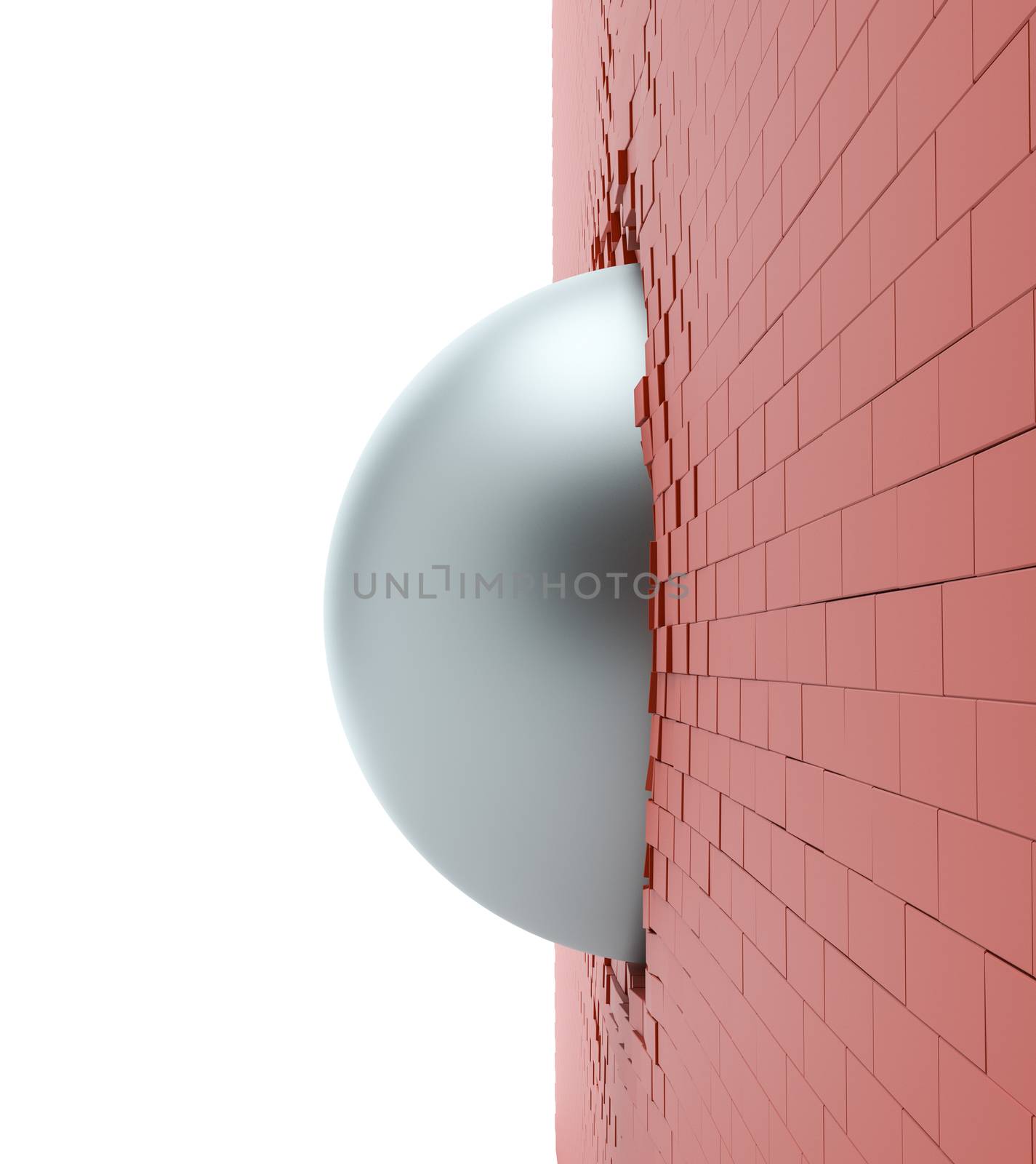 A metal ball in the hole of a brick wall by cherezoff