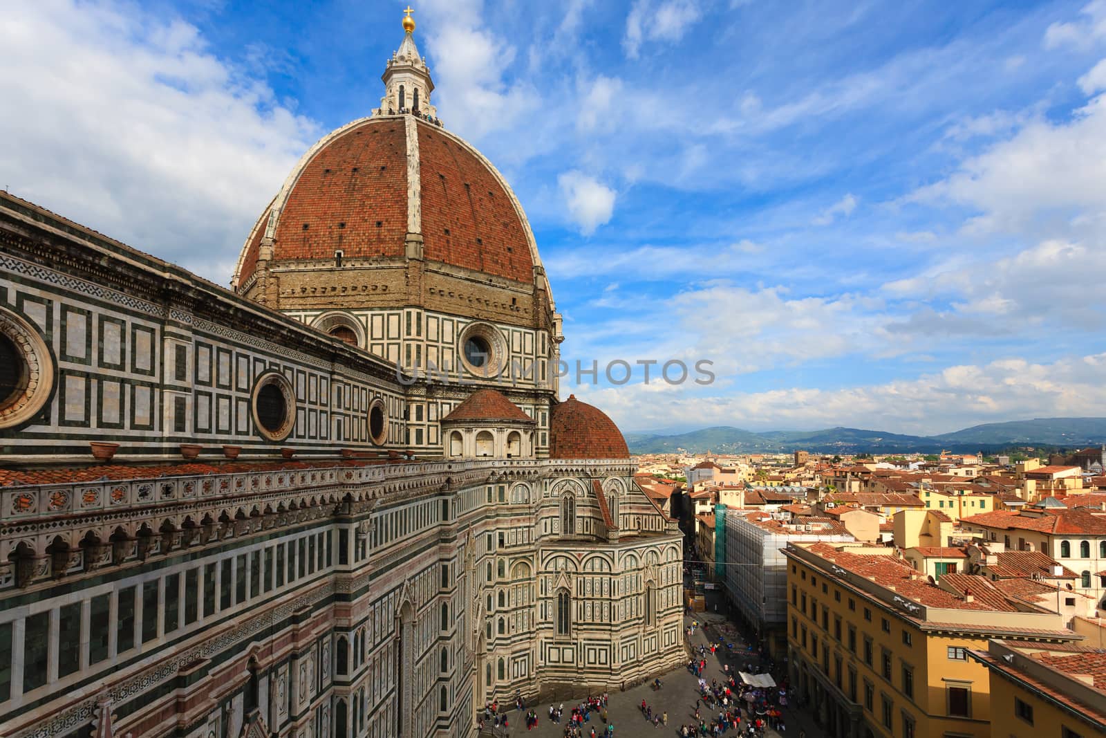 Florence Cathedral from Giotto's bell tower, Italian panorama.