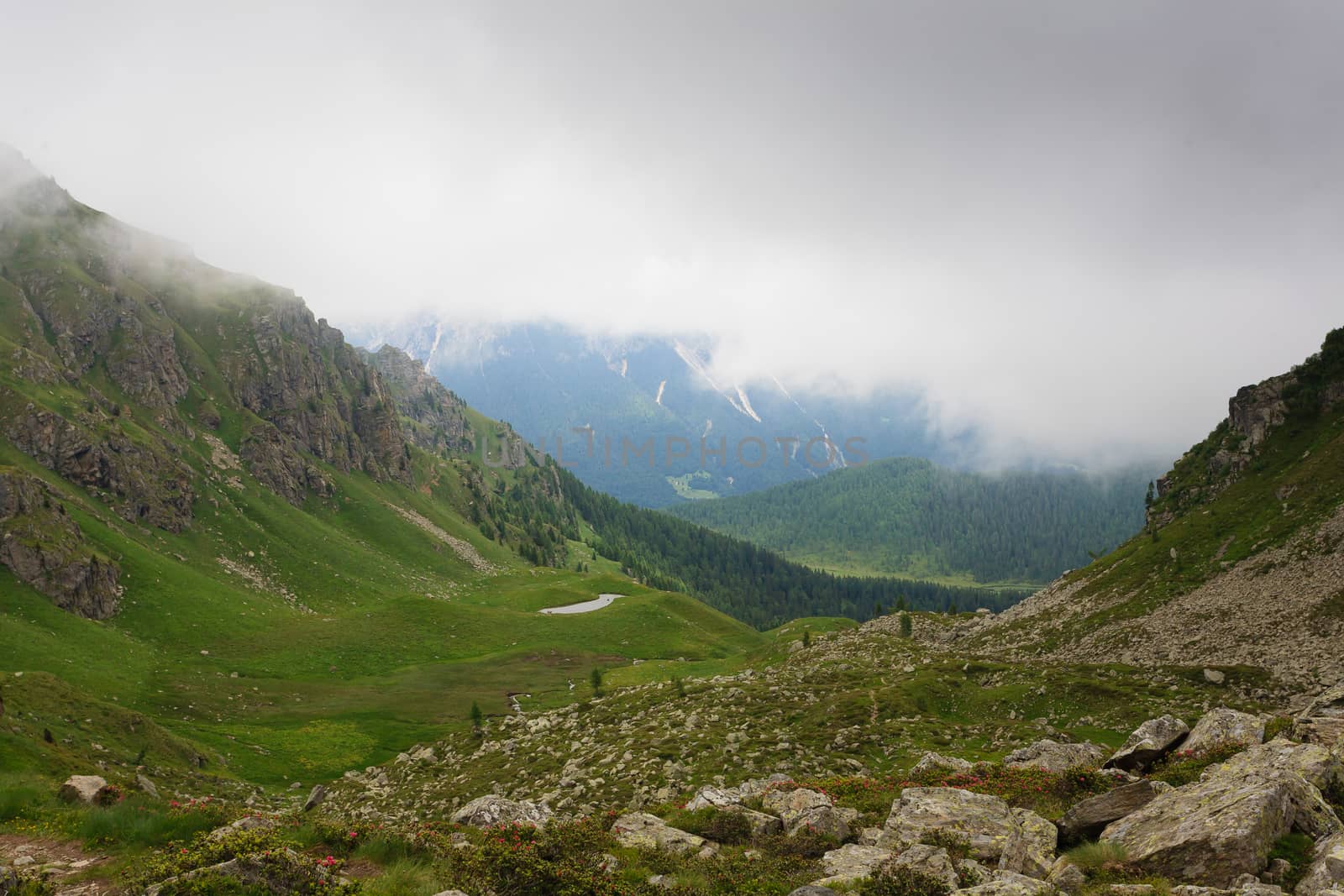 Mountain cloudy panorama from italian alps, dolomites