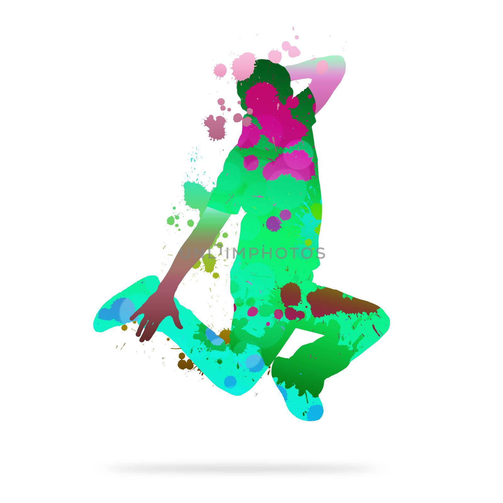 Image with color silhouette of dancer on white background
