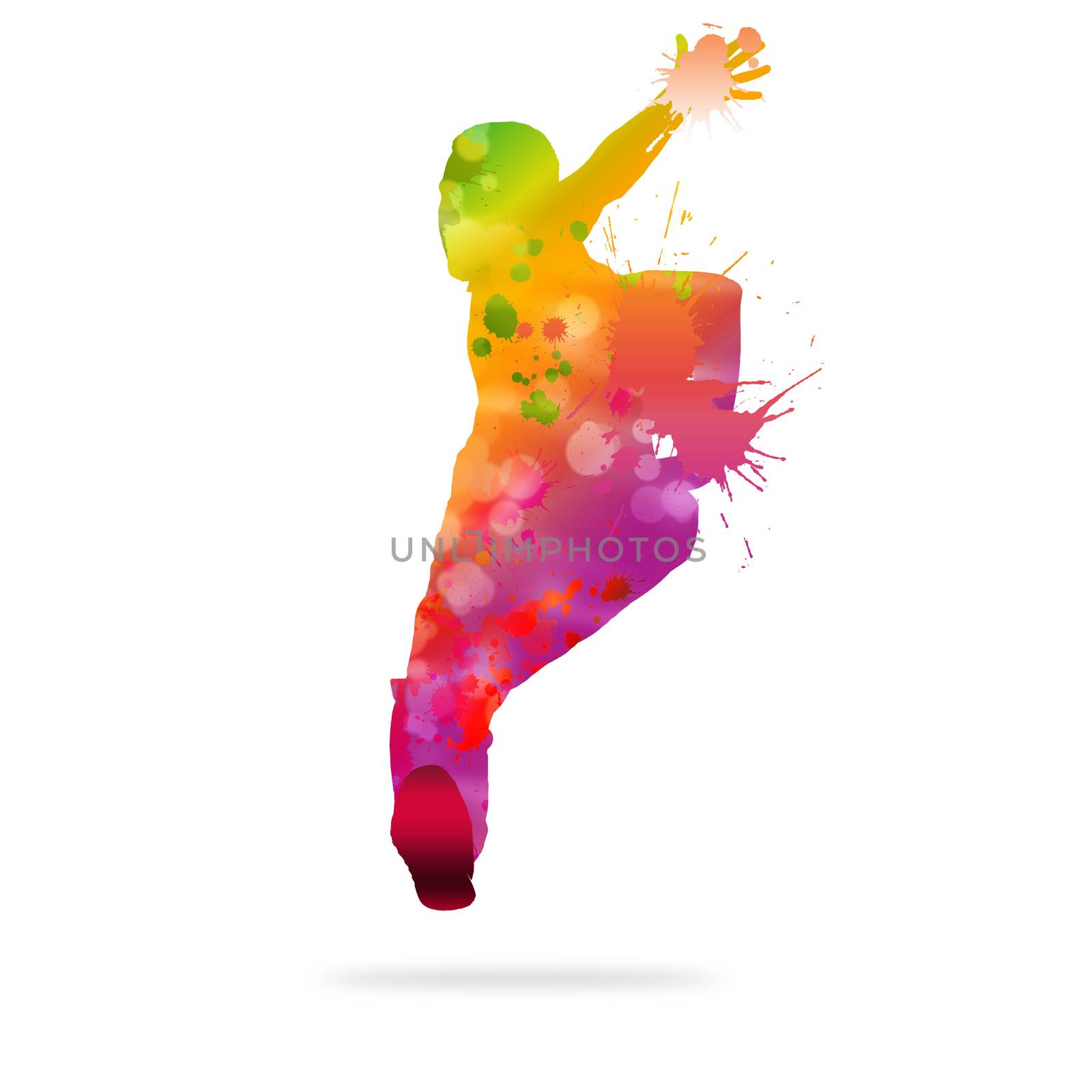 Image with color silhouette of dancer on white background