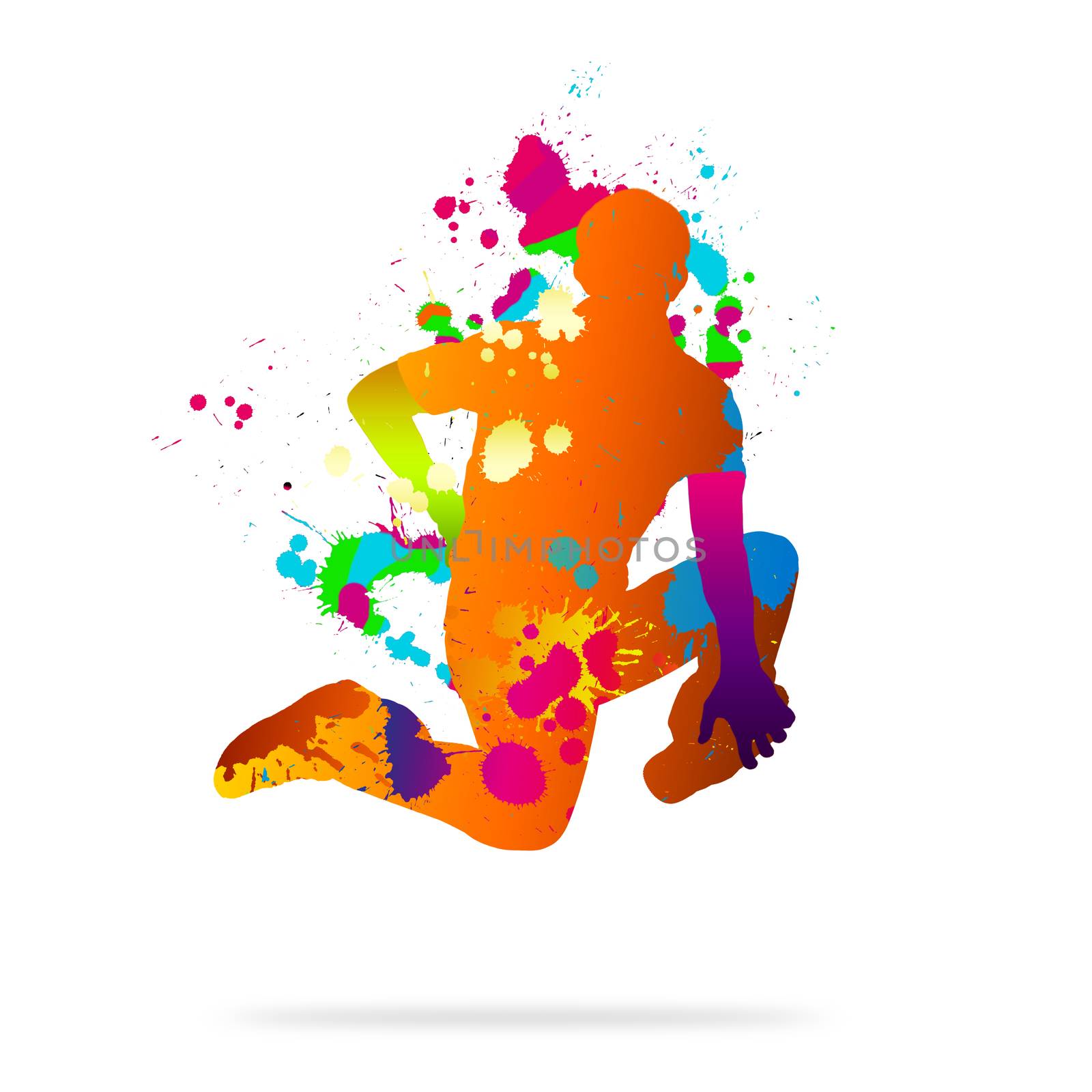 Image with color silhouette of dancer on white background