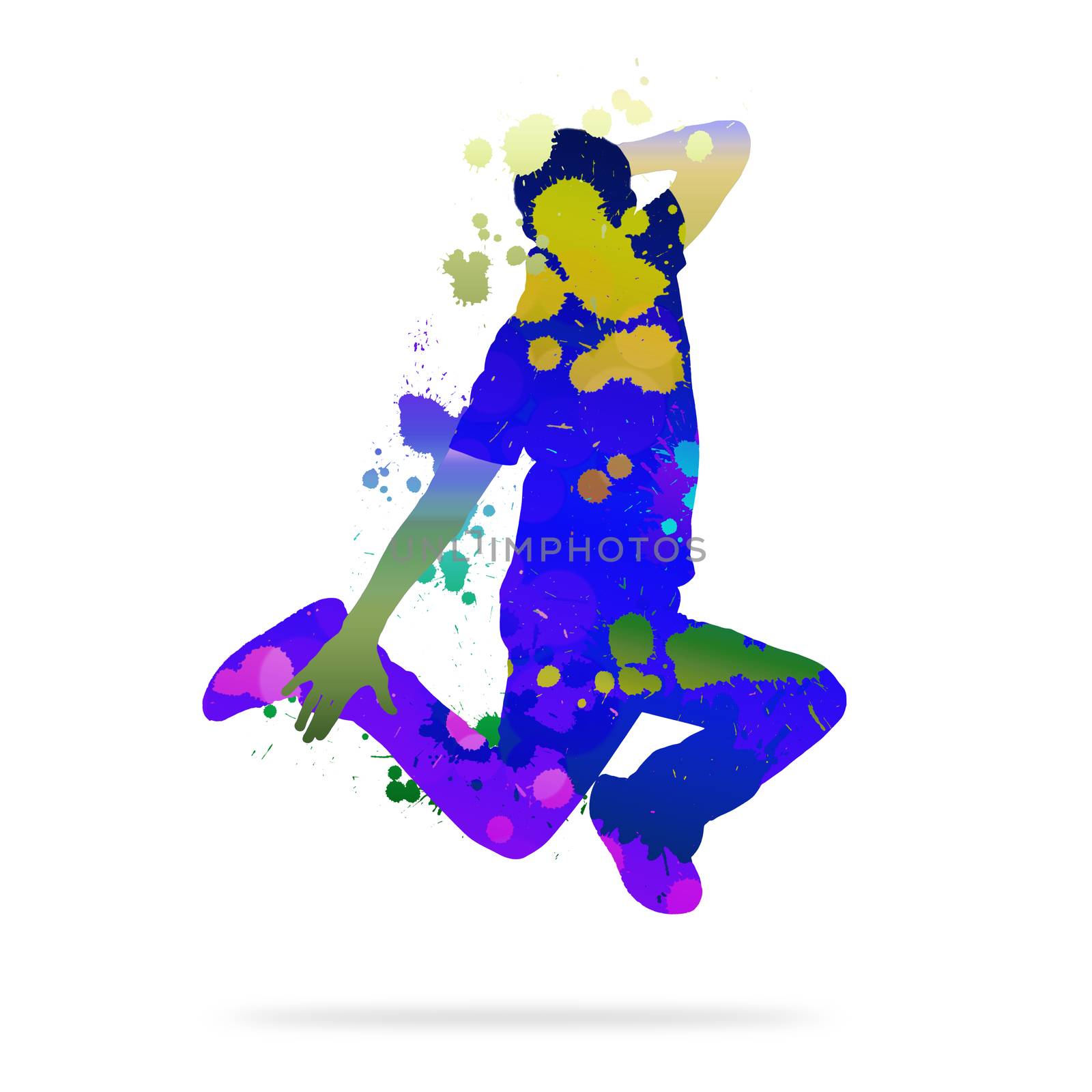 Image with color silhouette of dancer on white background