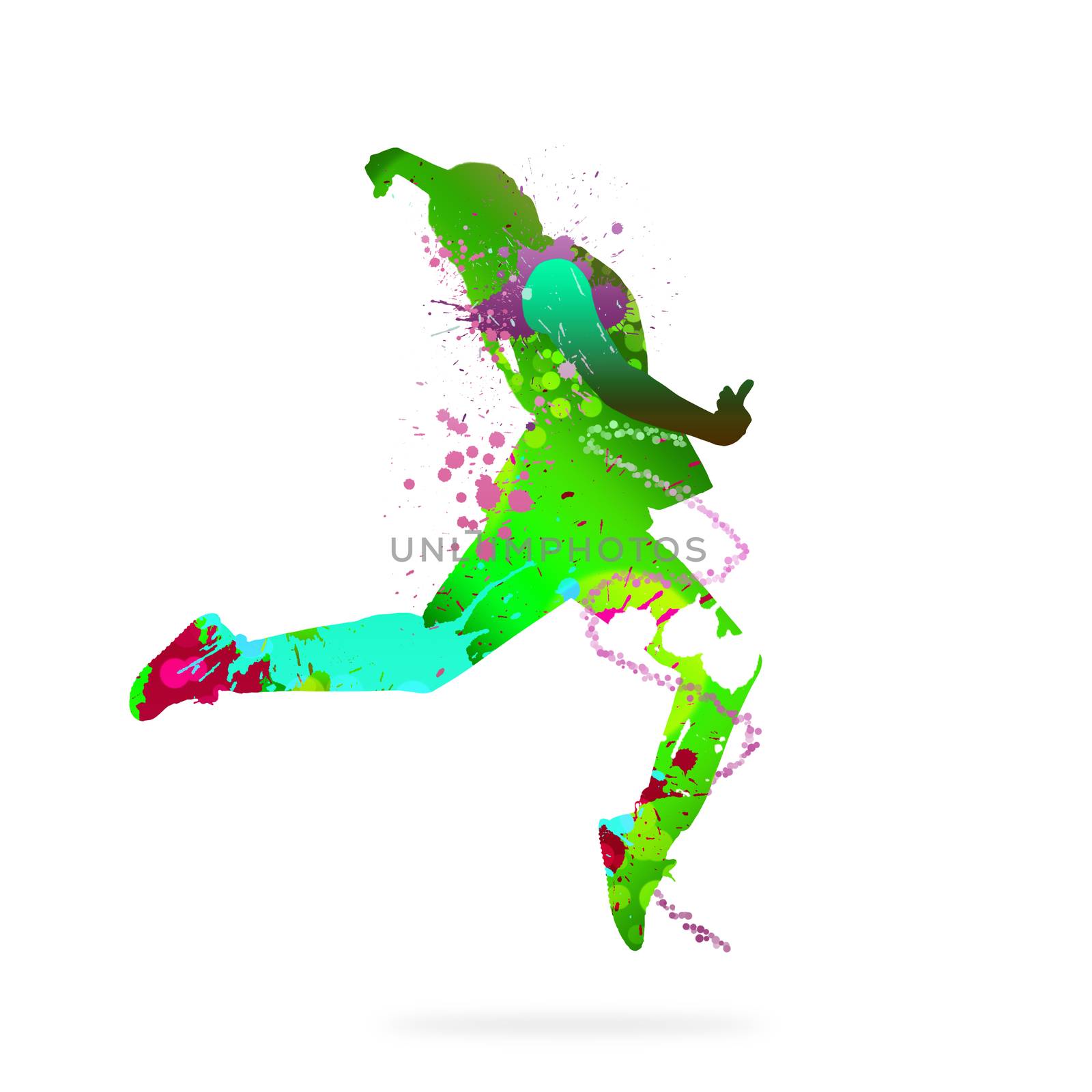 Image with color silhouette of dancer on white background