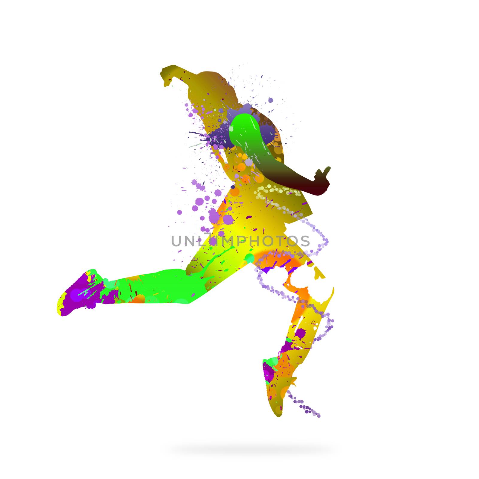 Image with color silhouette of dancer on white background