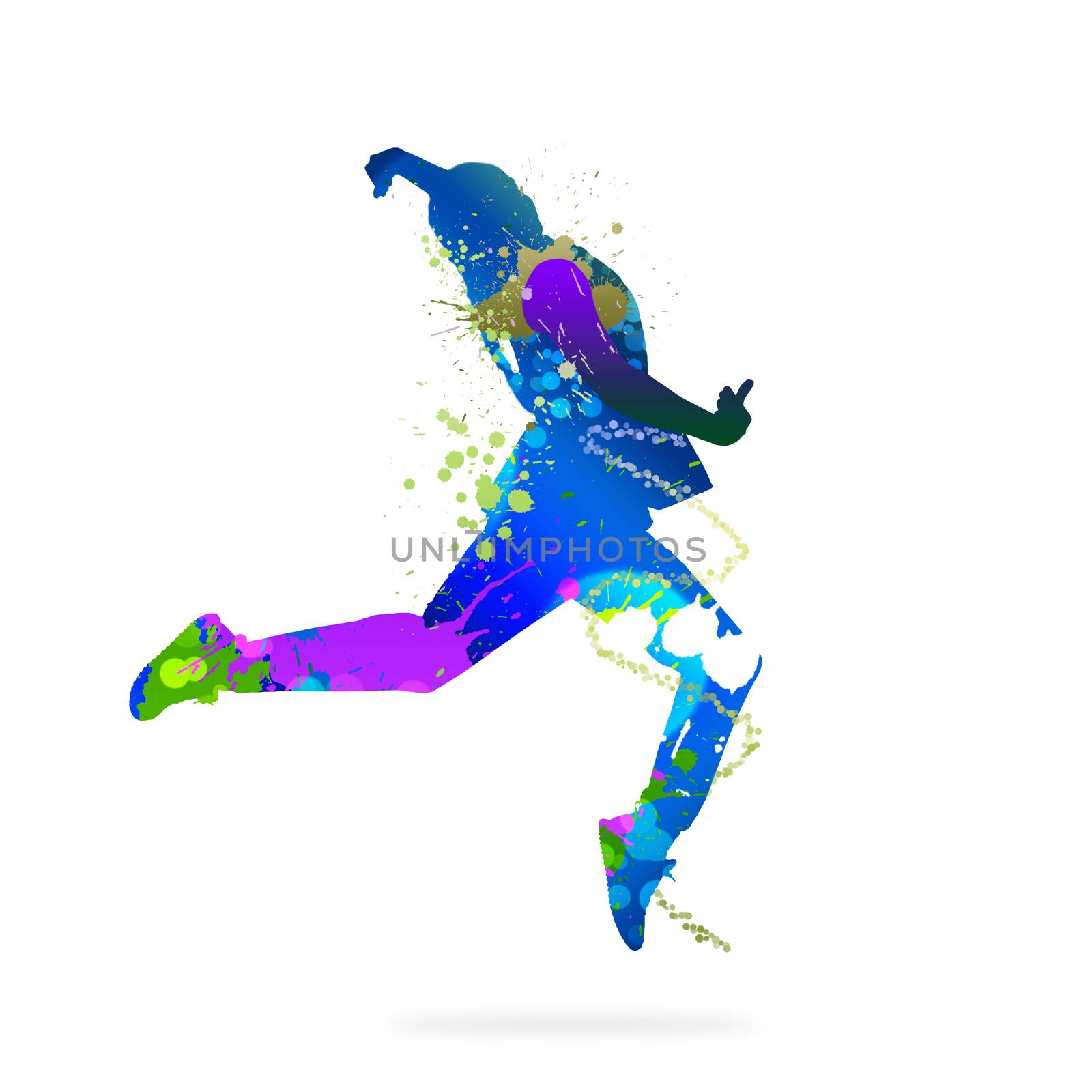 Image with color silhouette of dancer on white background