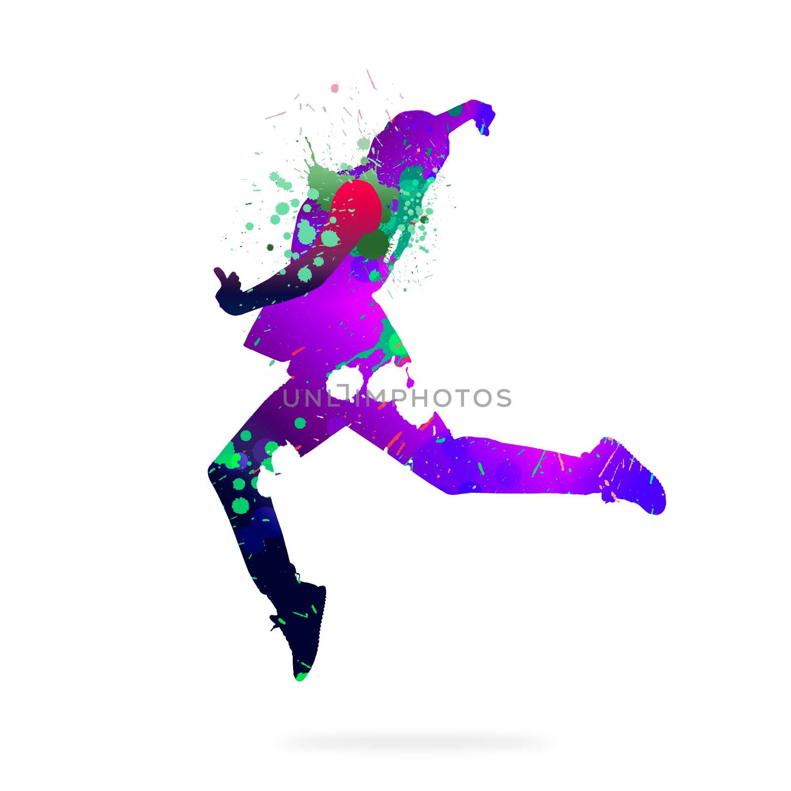 Image with color silhouette of dancer on white background