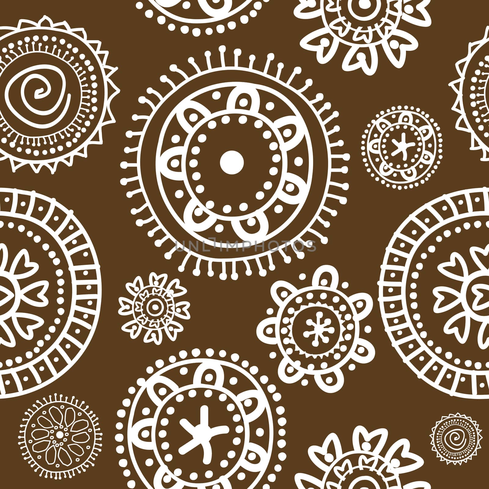 White doodle flowers on brown background by hibrida13