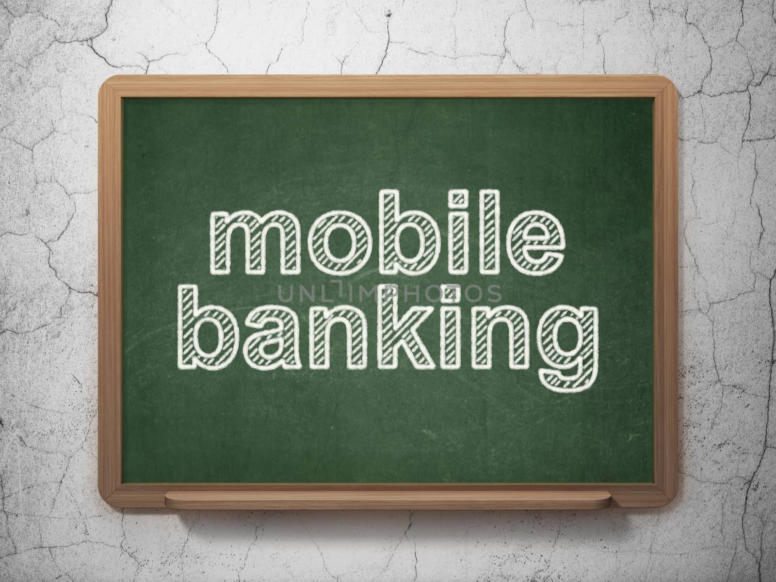 Banking concept: text Mobile Banking on Green chalkboard on grunge wall background, 3D rendering