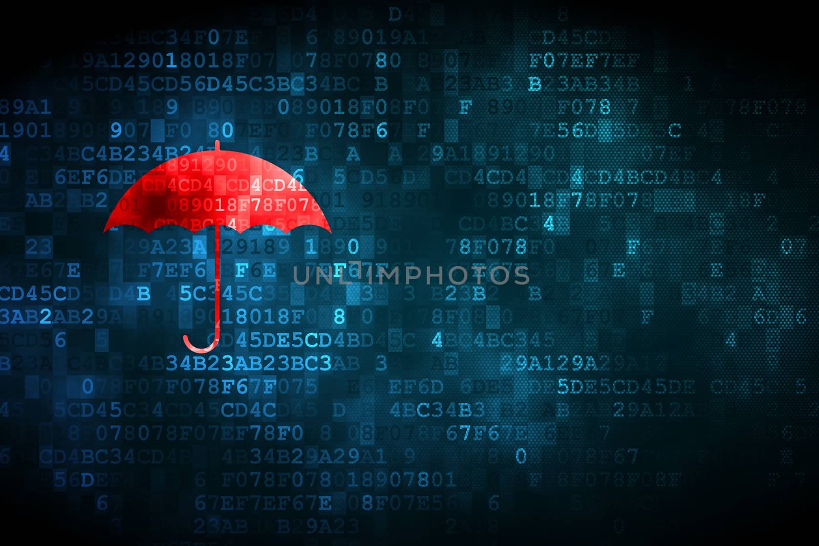 Safety concept: Umbrella on digital background by maxkabakov