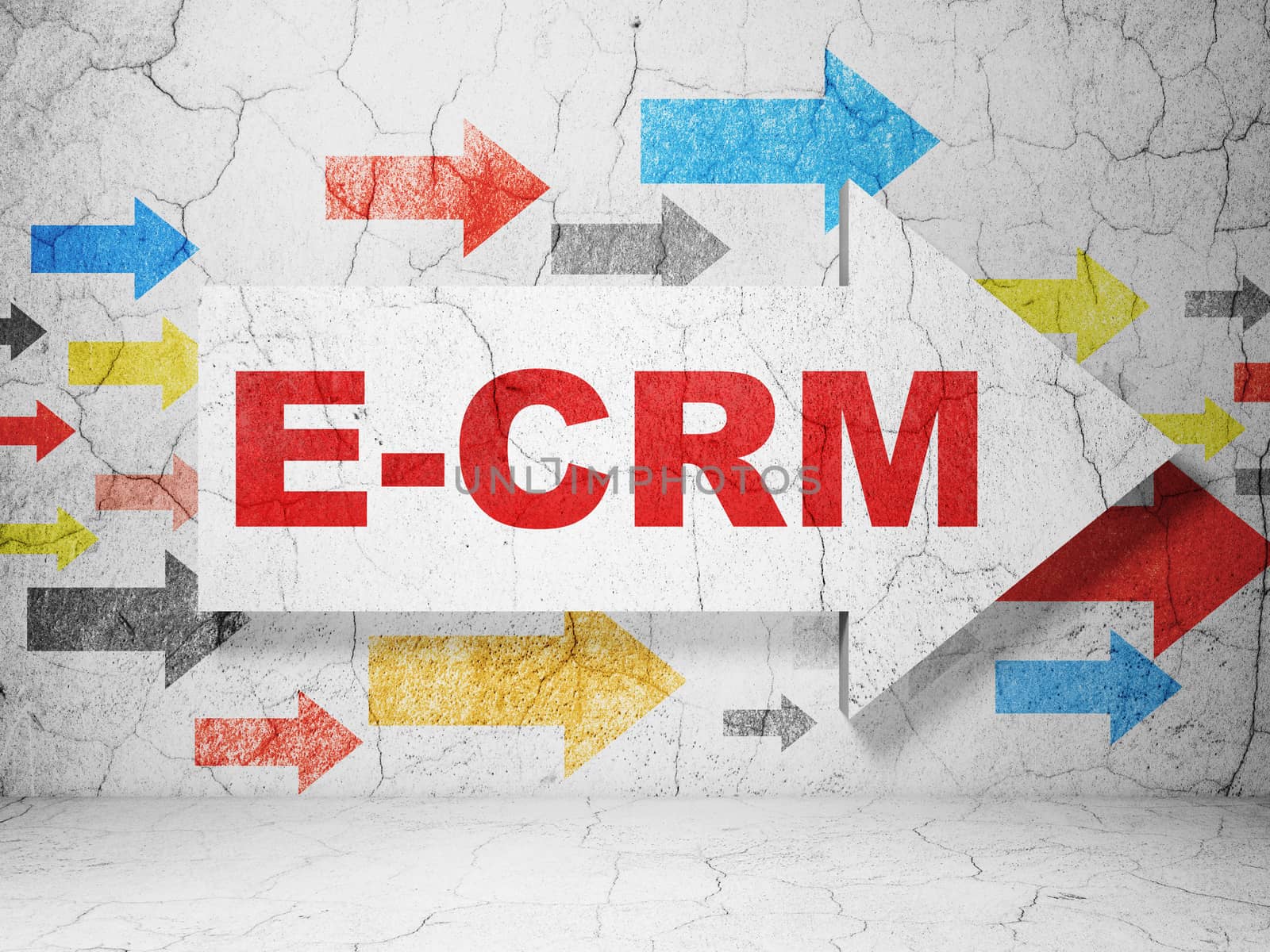 Finance concept: arrow with E-CRM on grunge wall background by maxkabakov